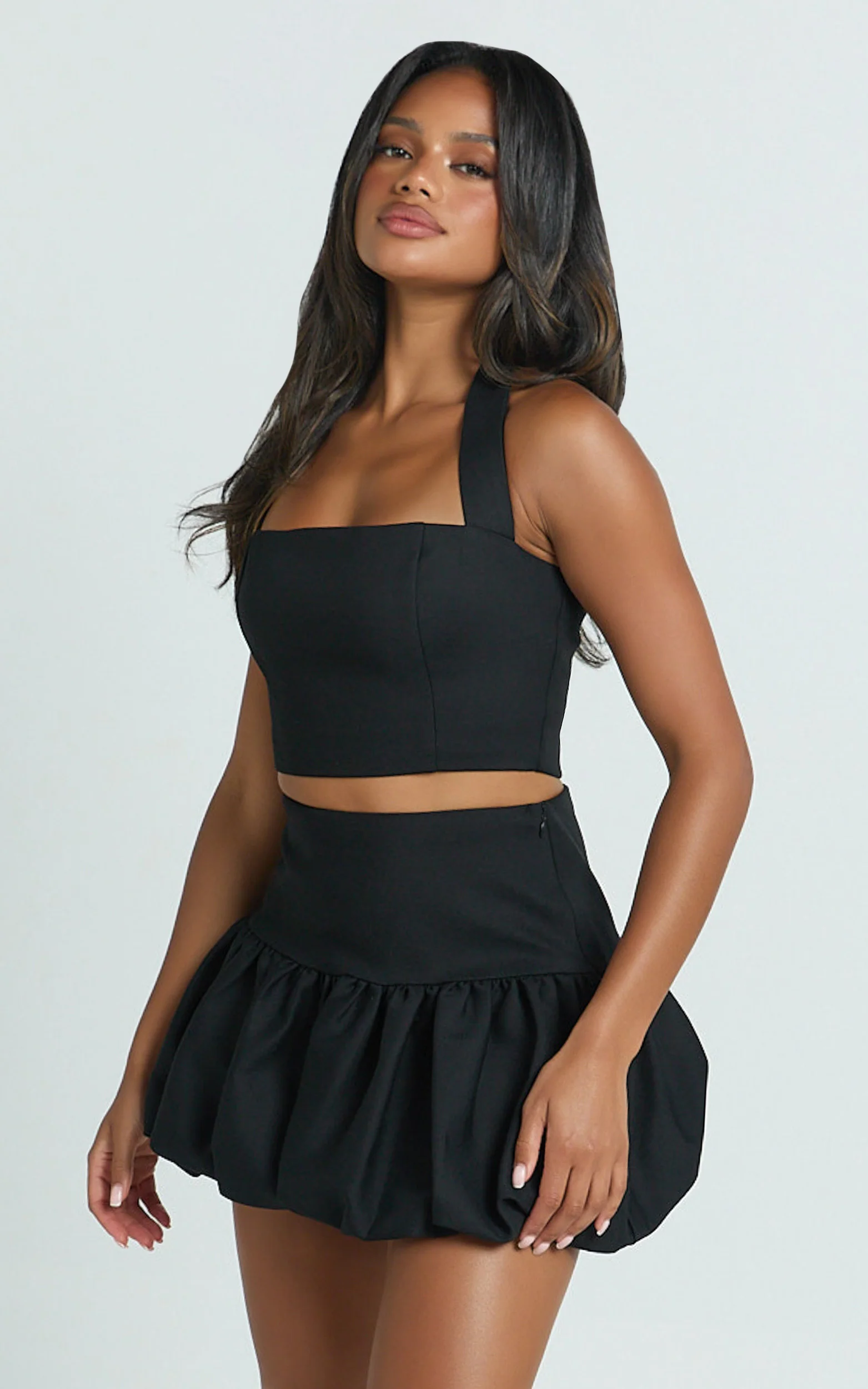 Abellina Top - Wide Neck Halter Crop Top in Black