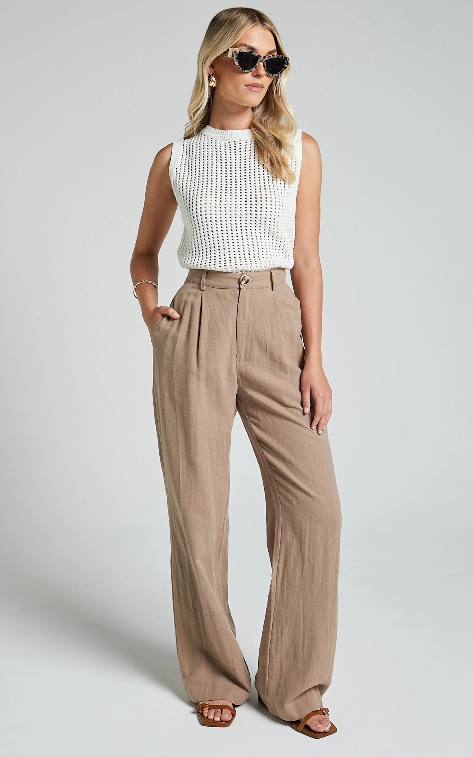 Bryanna Top - Knitted High Neck Sleeveless Top in White