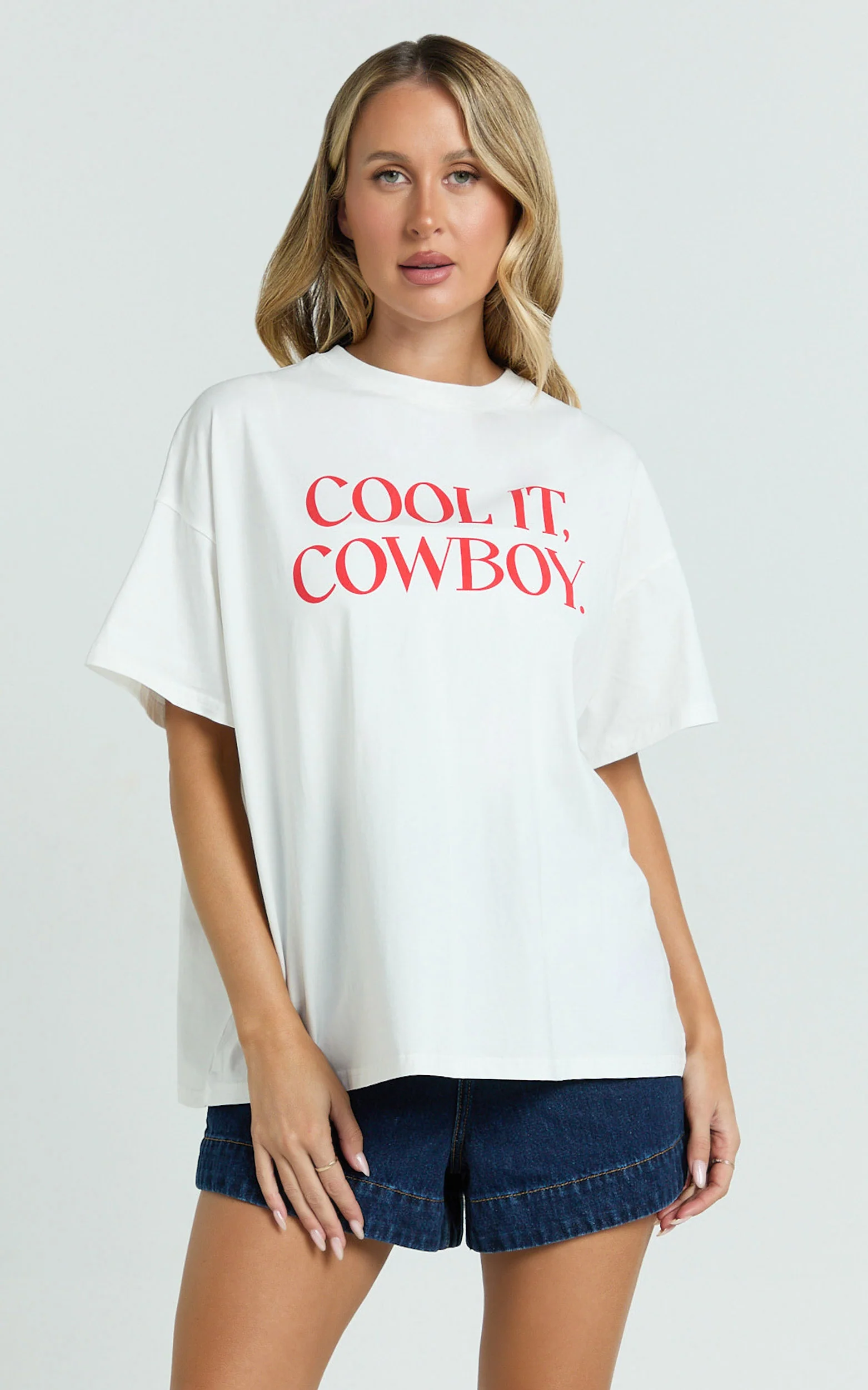 Wella Top - Oversized Cool It Cowboy Tee in White