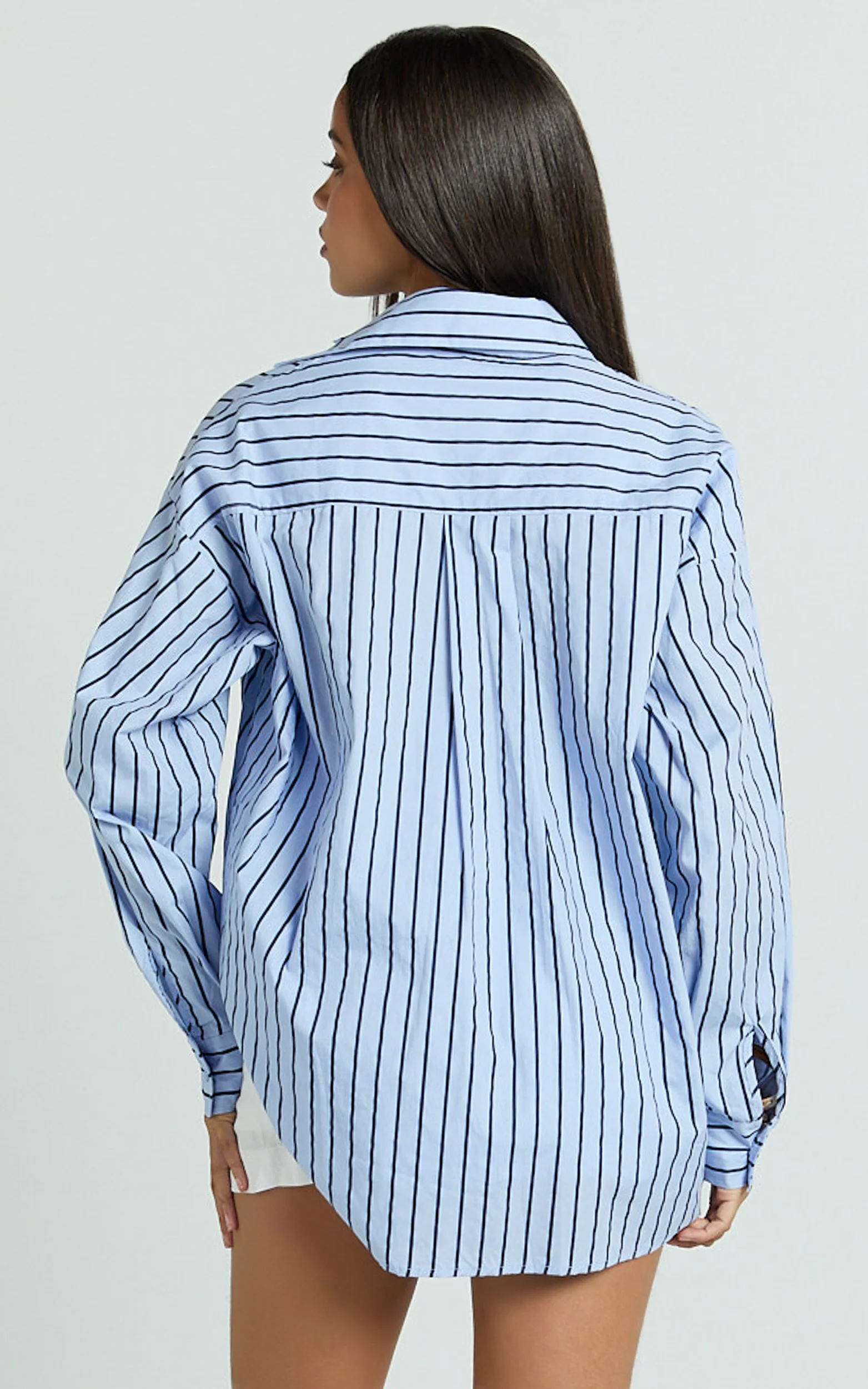 Tristan Top - Oversized Button Down Long Sleeve Striped Shirt in Blue