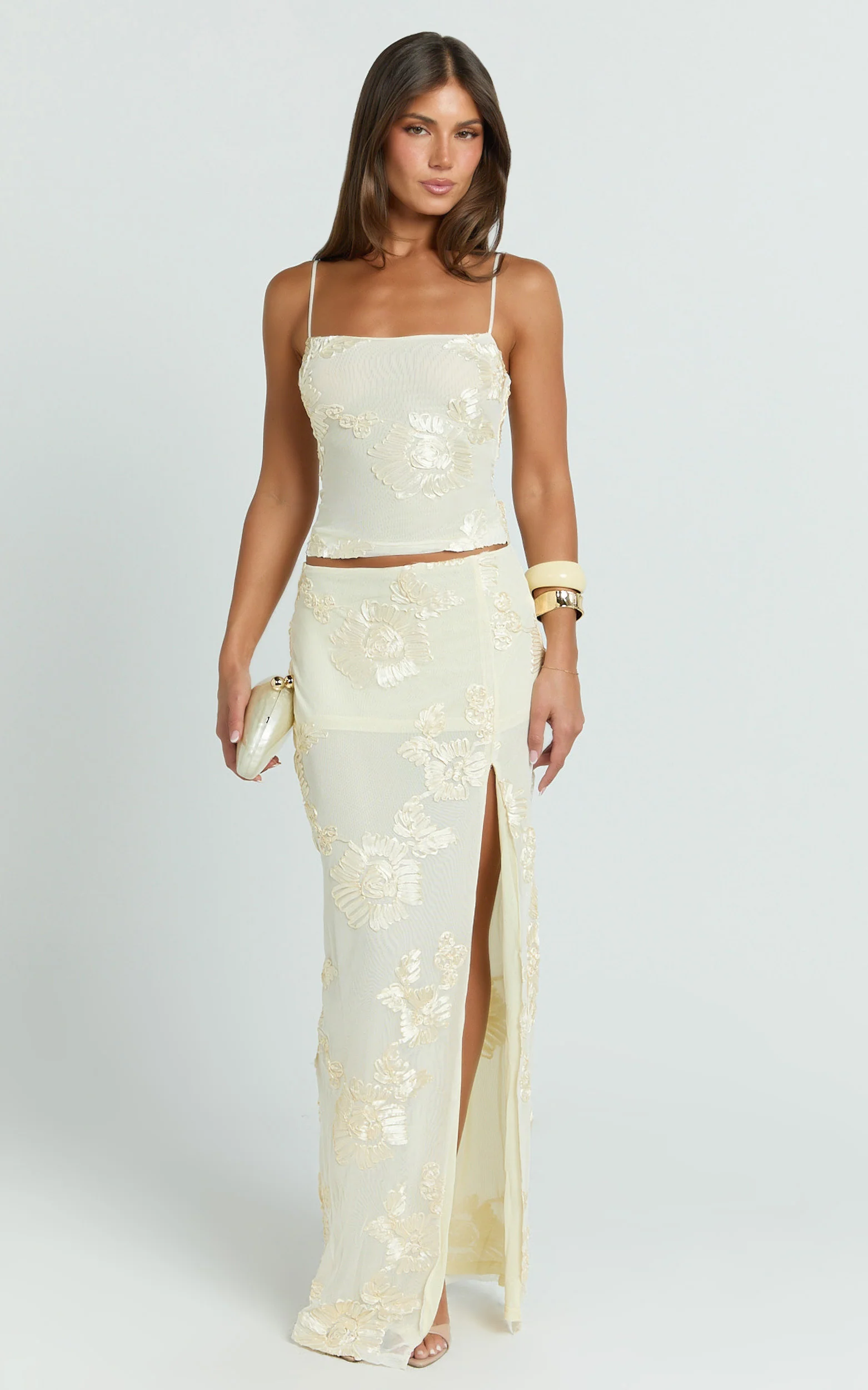 Jelena Top - Scoop Neck Embroidered Floral Top in Lemon