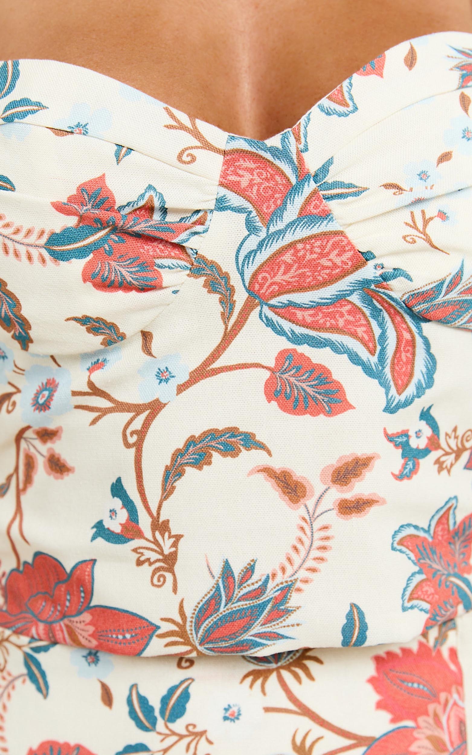 Kelsie Top - Tie Shoulder Crop Sweetheart Linen Top in Summer Chintz