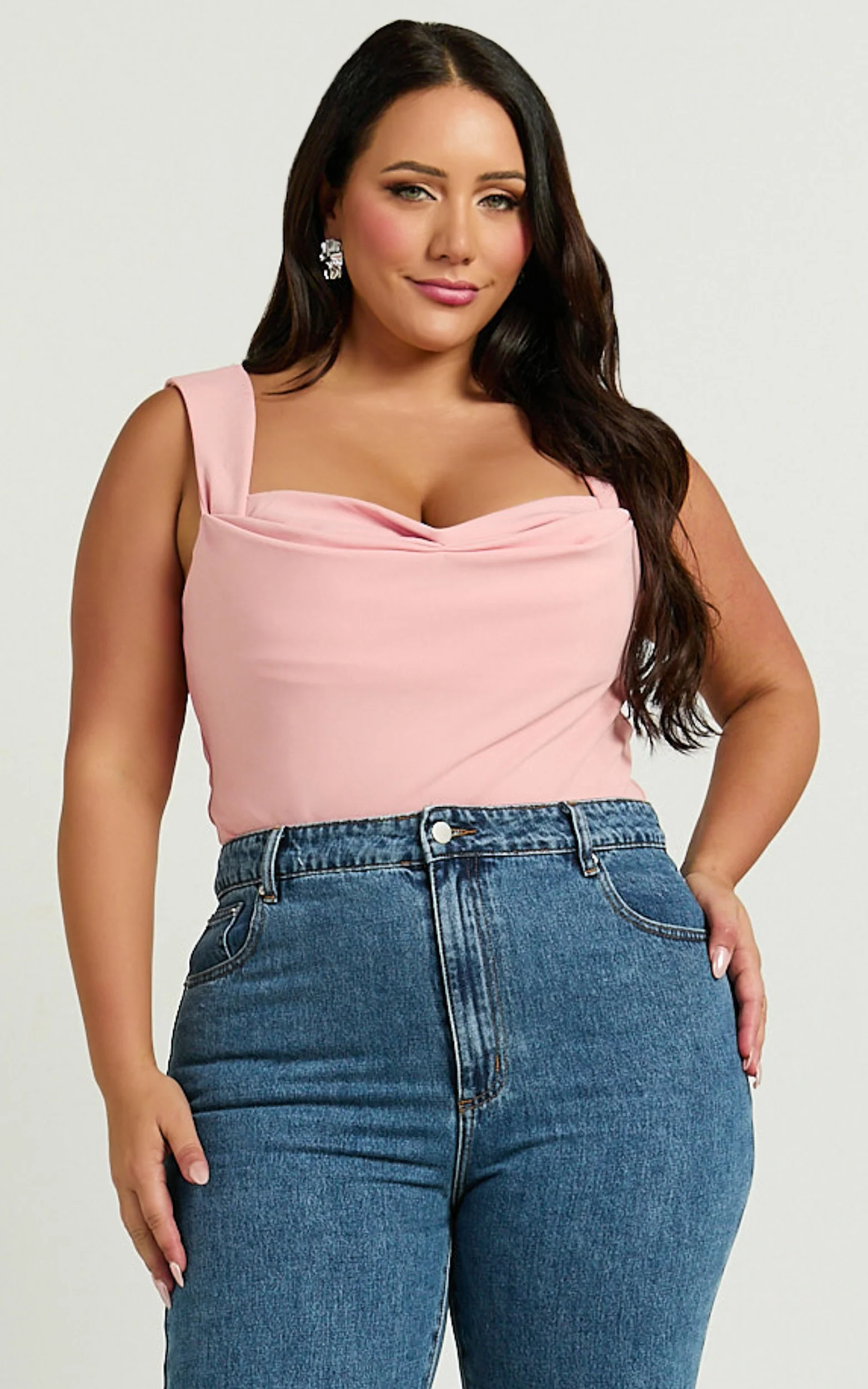 Donna Top - Cowl Neck Corset Top in Pale Pink