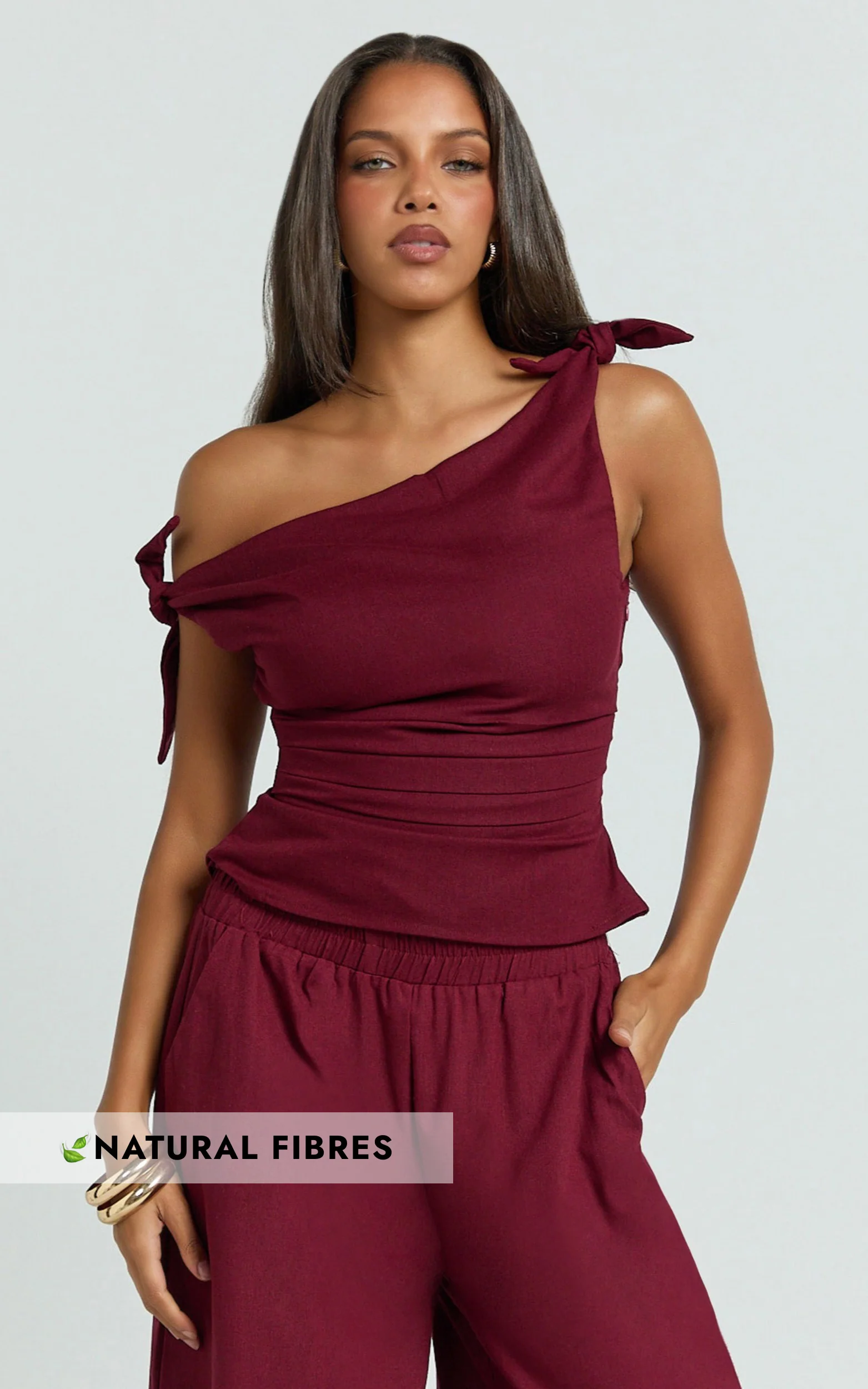 Ivy Top - Linen Off Shoulder Tie Top in Berry
