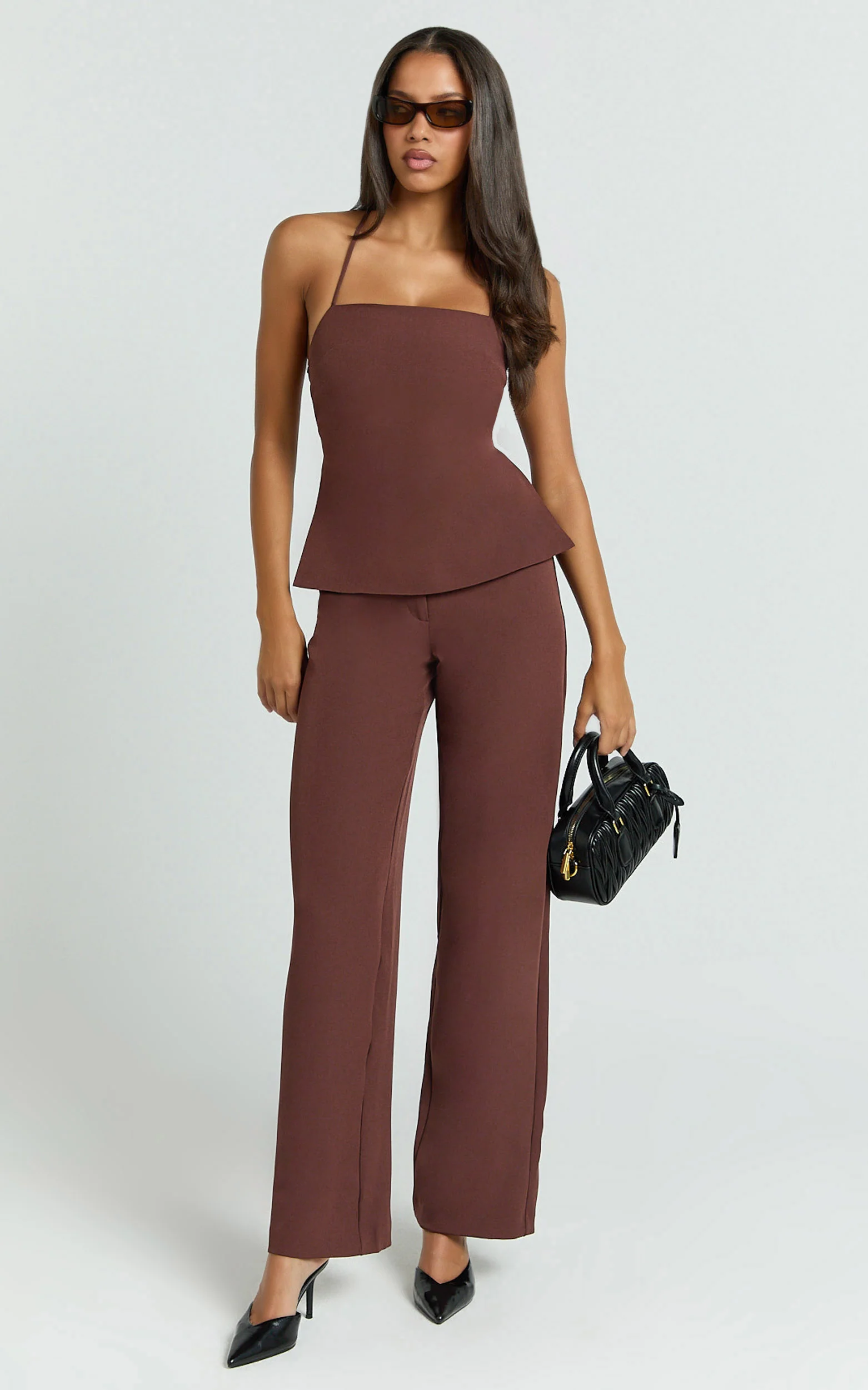 Tessa Top - Square Neck Backless Apron Top in Brown