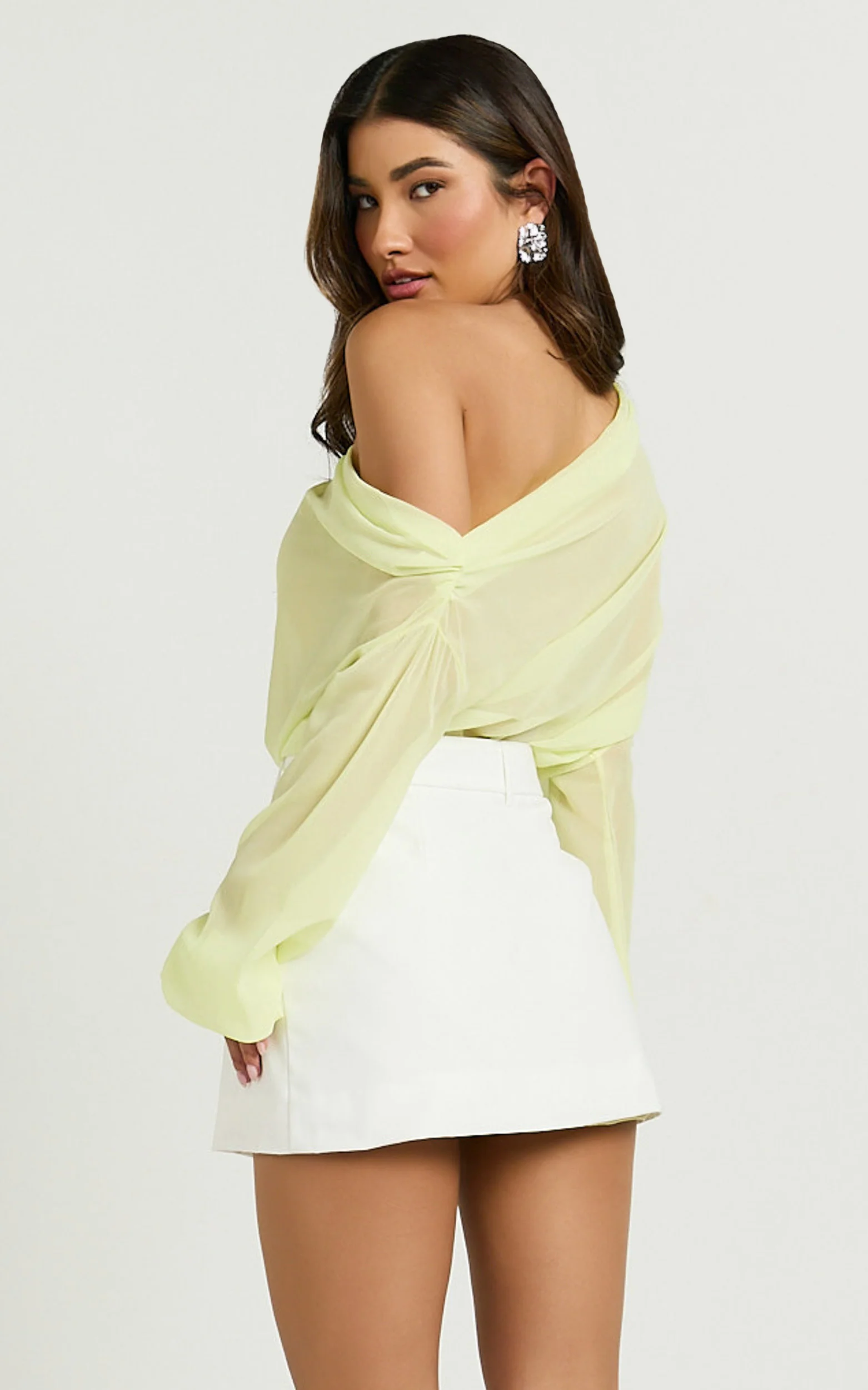 Terry Top - One Shoulder Rosette Detail Gathered Top in Citrus