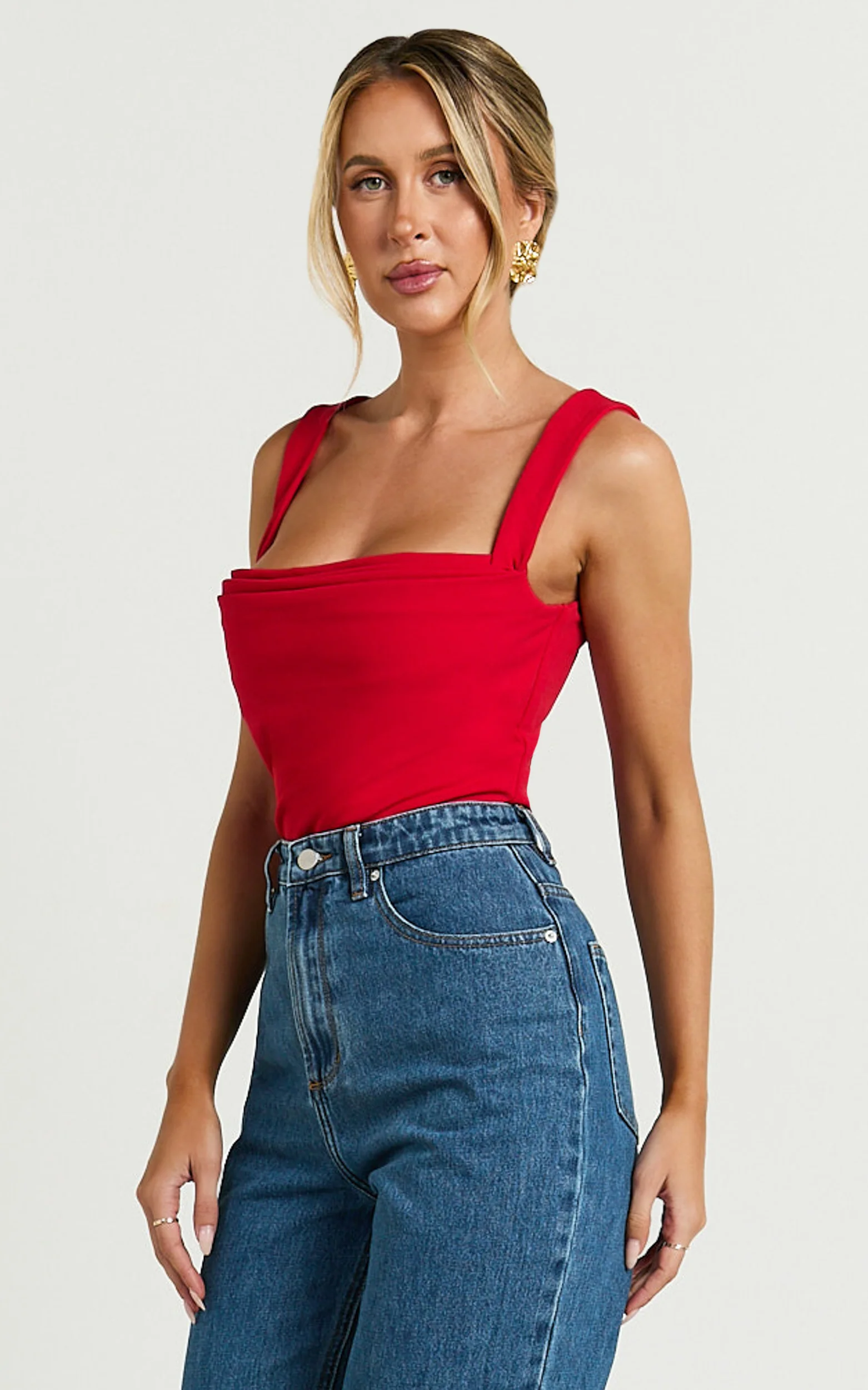Donna Top - Cowl Neck Corset Top in Red