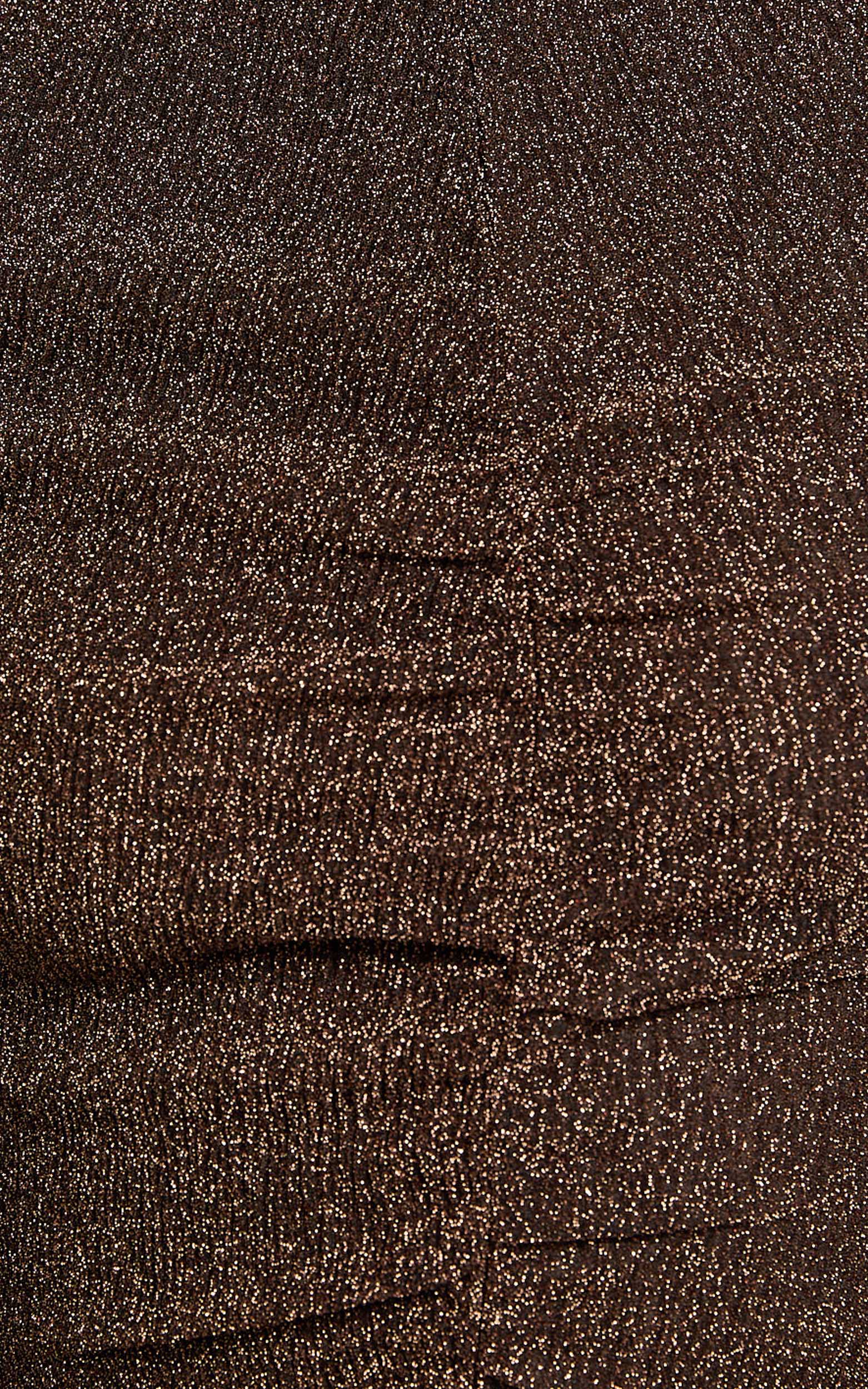 Dawn Top - High Neck Glitter Textured Jersey Top in Brown
