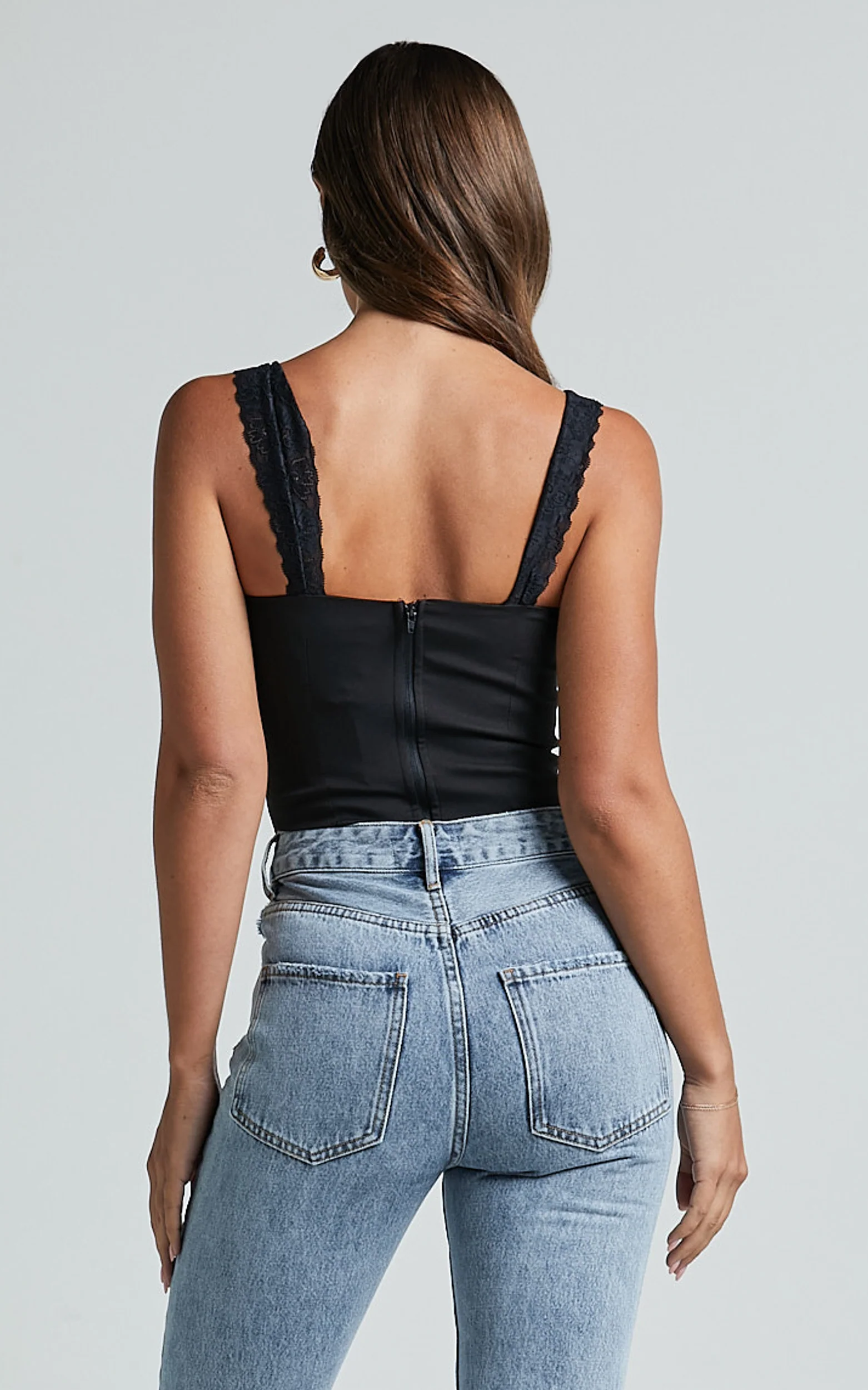 Kieran Top - Lace Strap Corset Top in Black