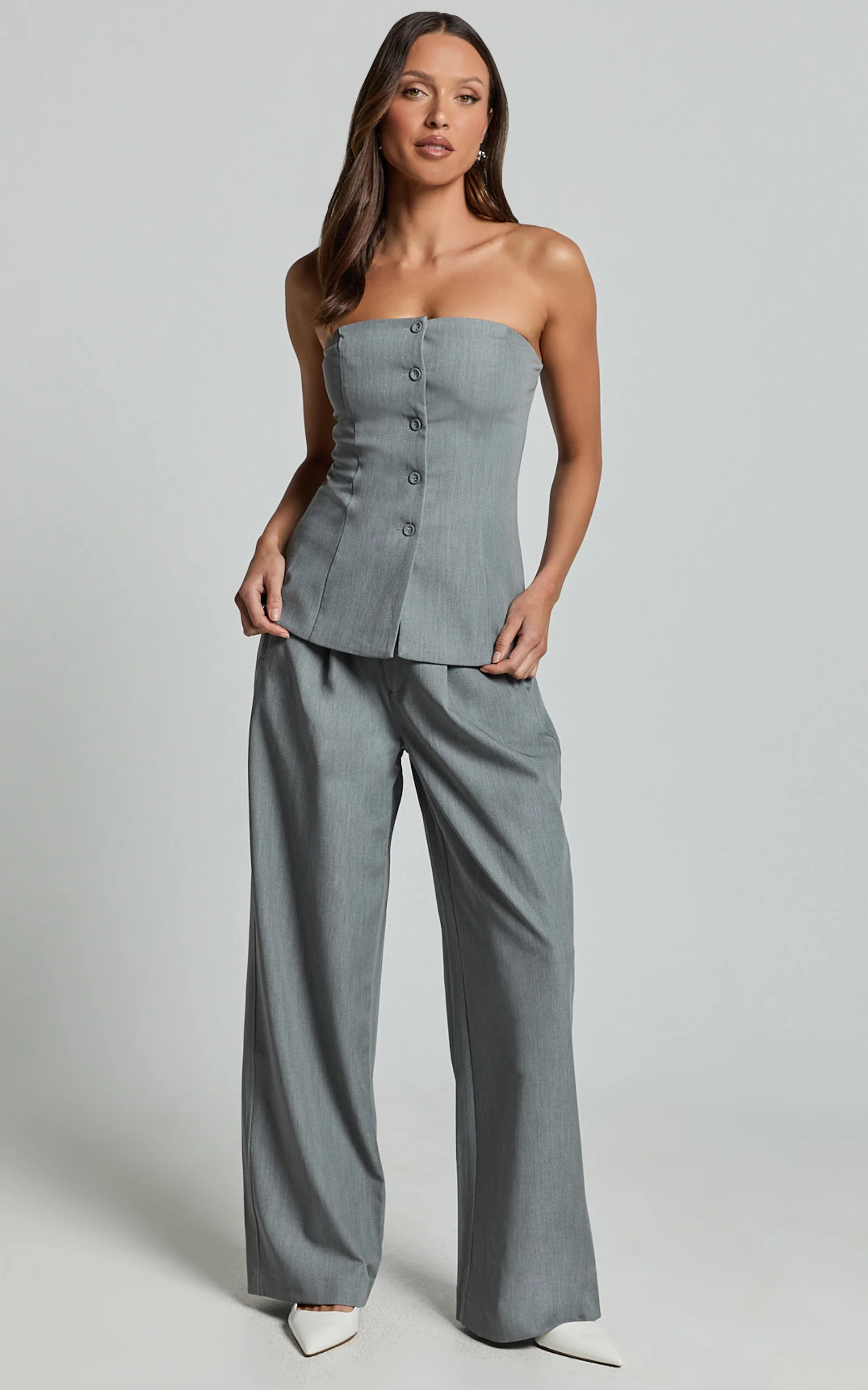 Hope Top - Longline Tailored Strapless Top in Grey