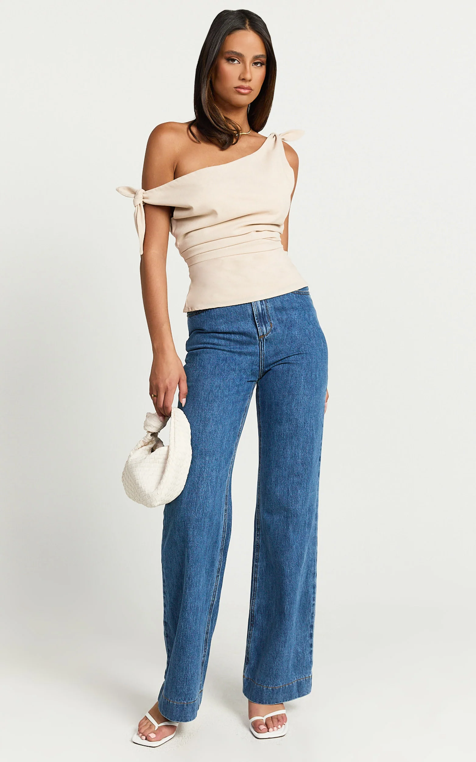 Ivy Top - Linen Off Shoulder Tie Top in Oatmeal