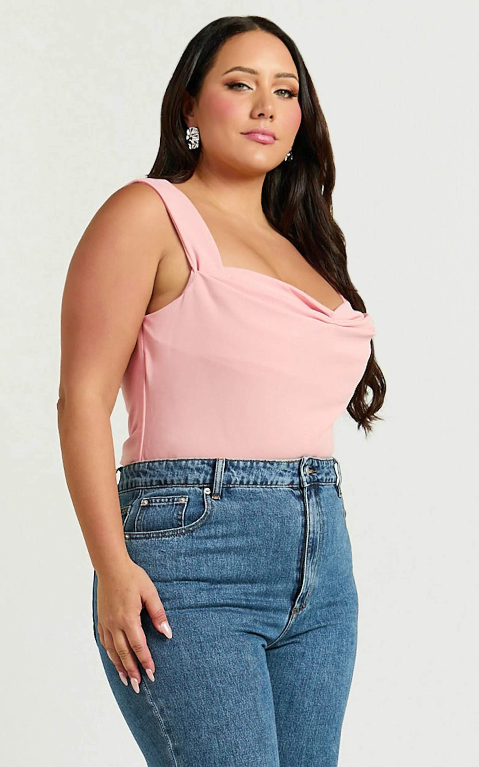 Donna Top - Cowl Neck Corset Top in Pale Pink