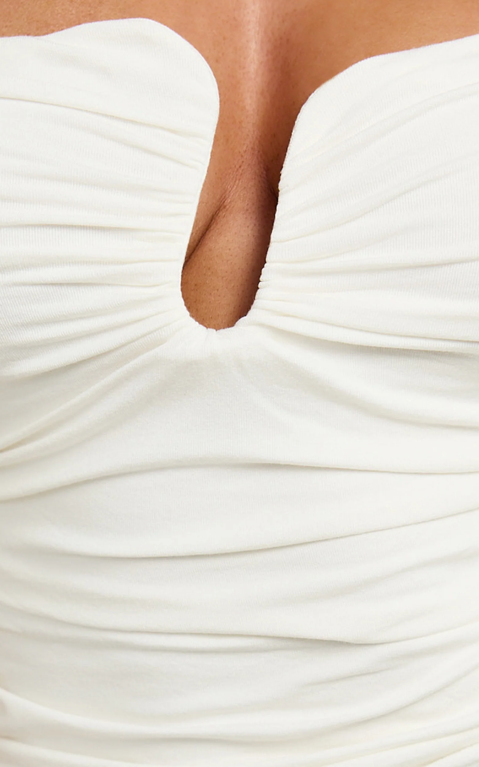 Petra Top - Gathered Cut Out Jersey Top in Off White