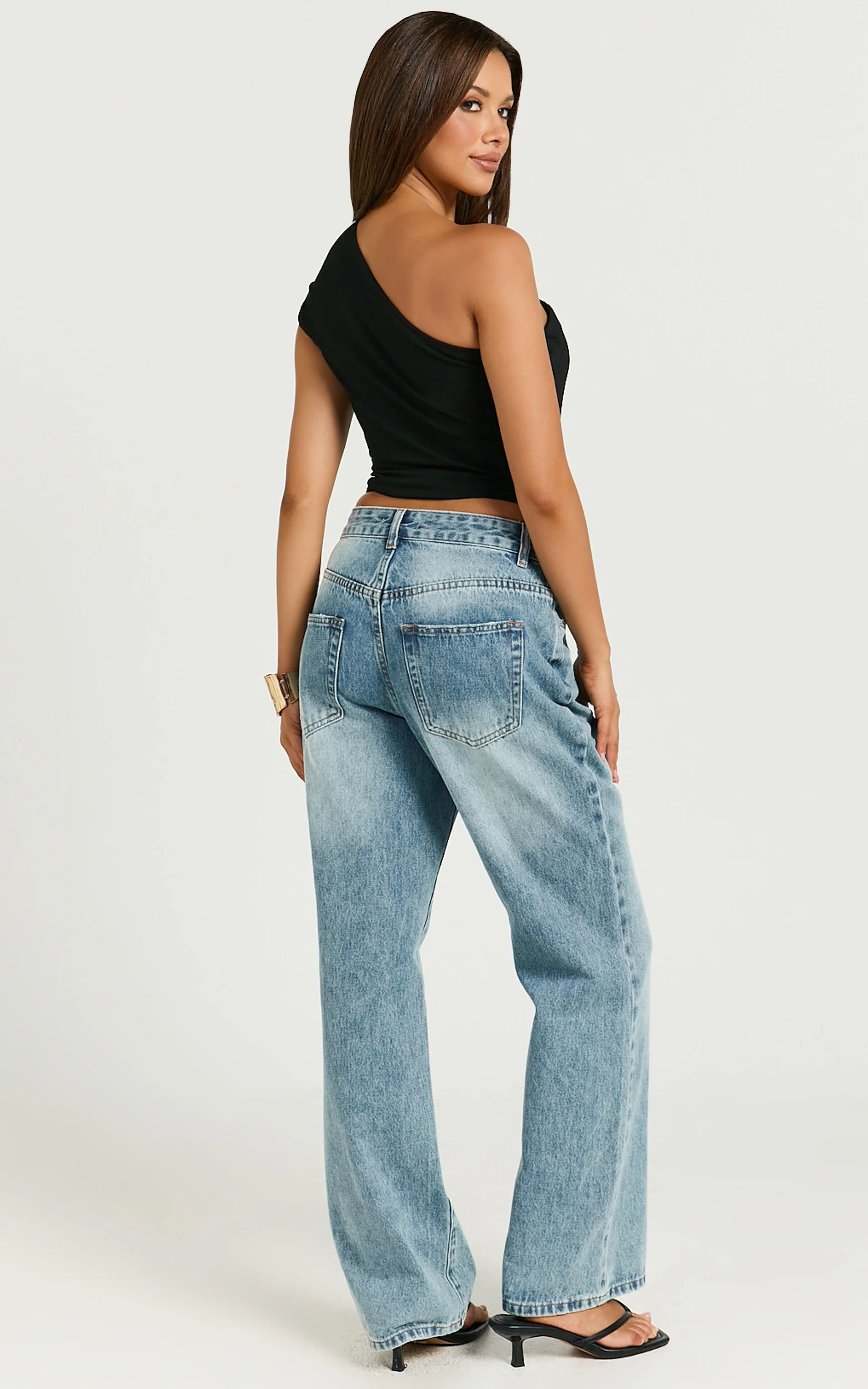 Renner Top - Gathered Extended One Shoulder Top in Black