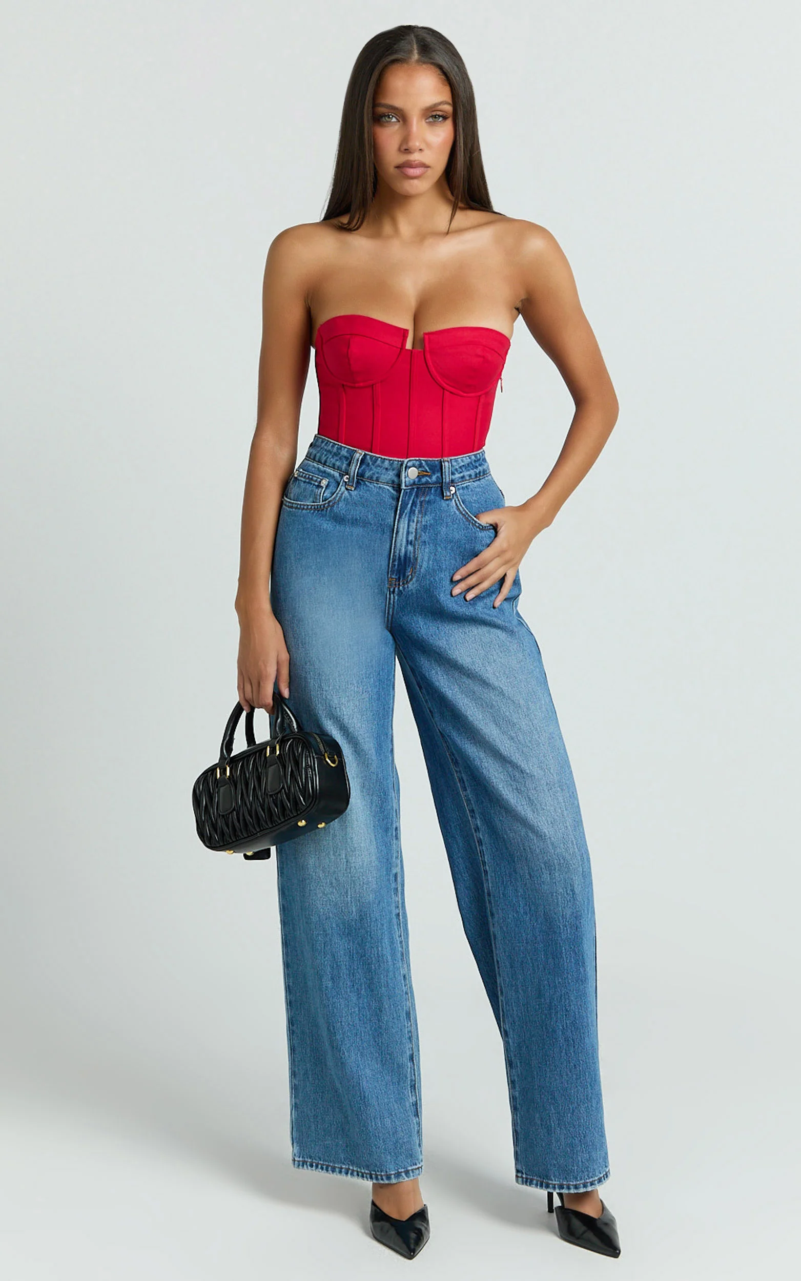 Brigitte Bodysuit - Sweetheart Paneled Bodysuit in Red