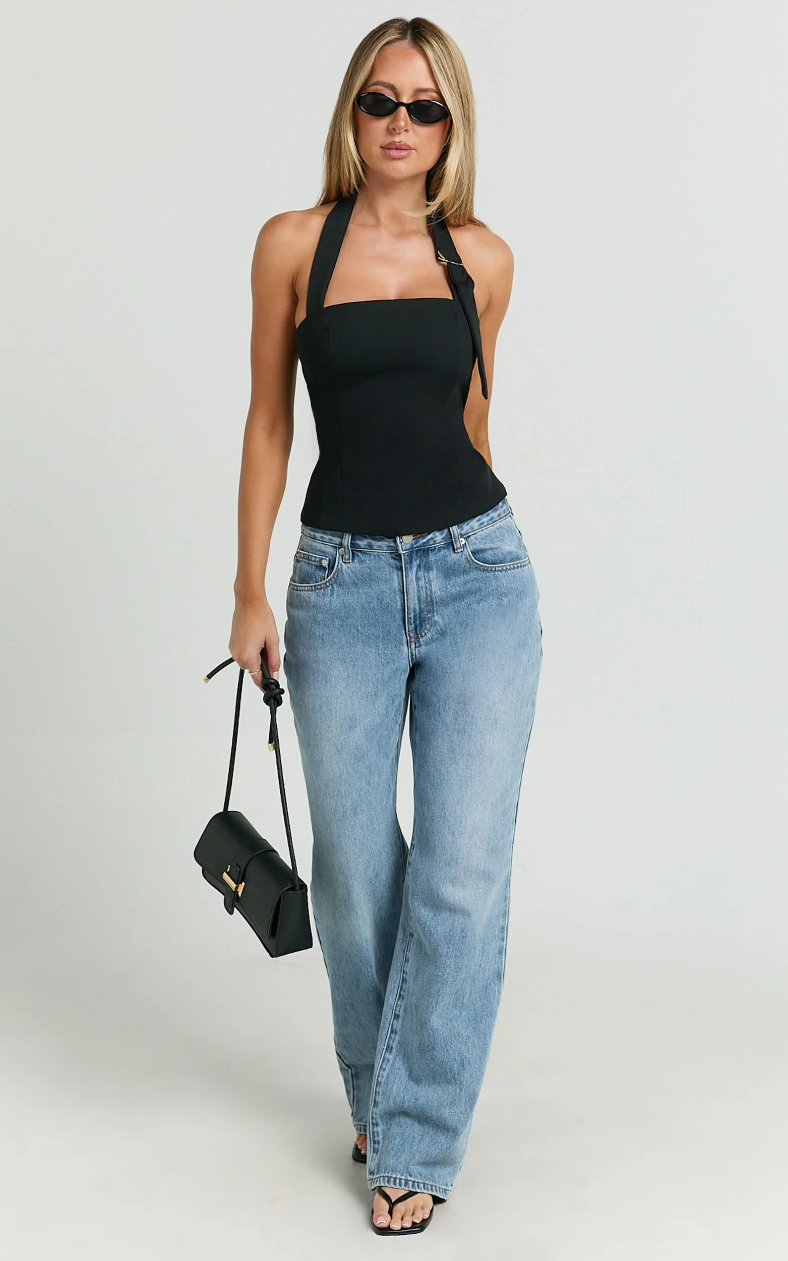 Tyler Top - Adjustable Halter Fitted Top in Black