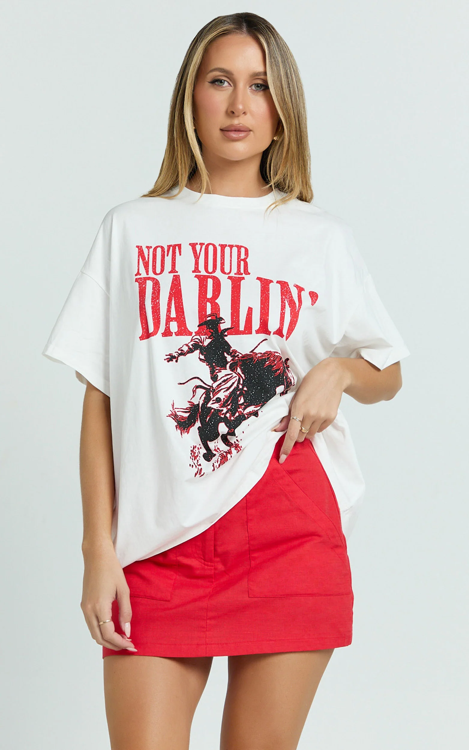 Aimee Top - Oversized Horse Print Tee in White