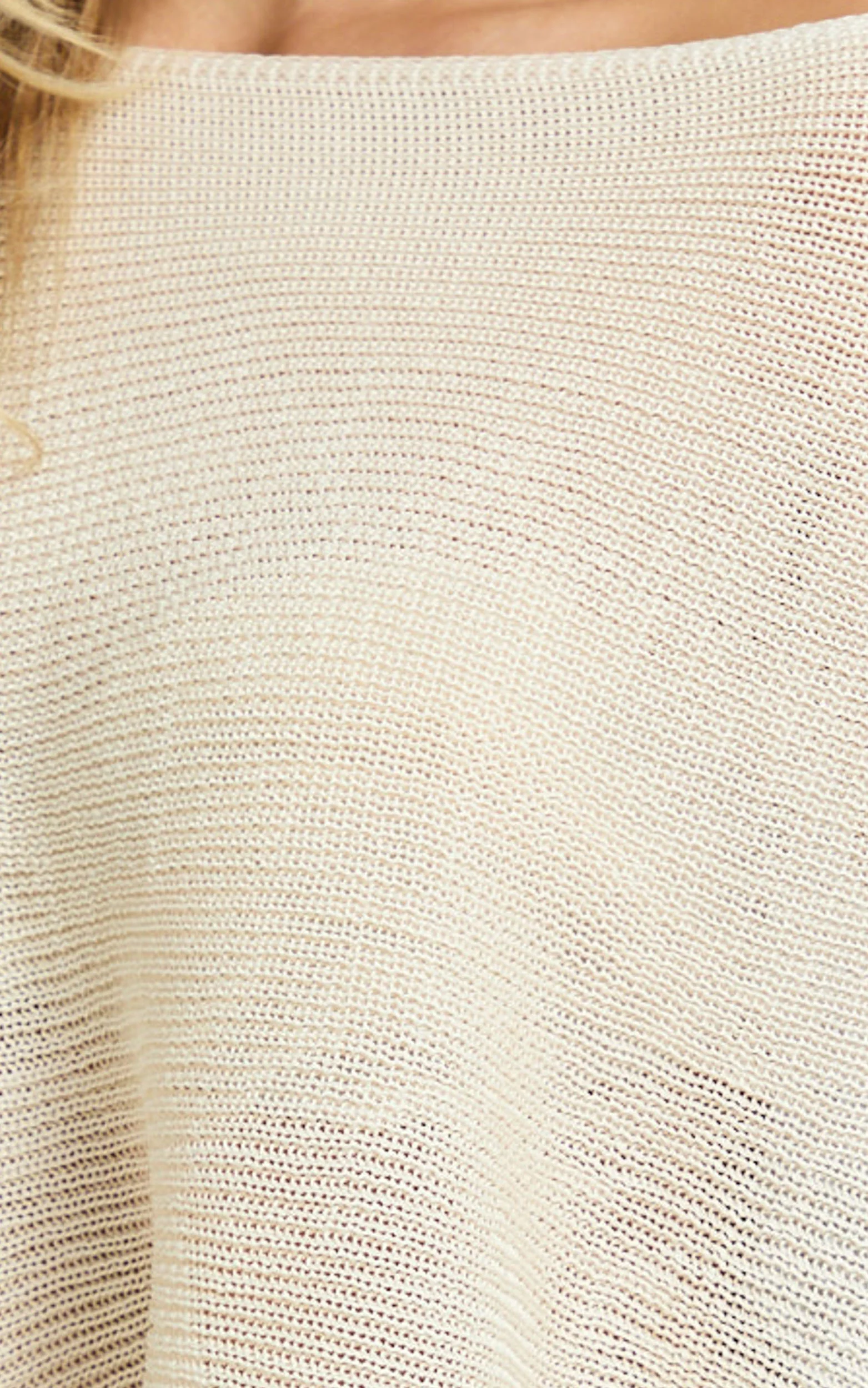 Amarie Top - Sheer Knit Off Shoulder Cape Top in Cream