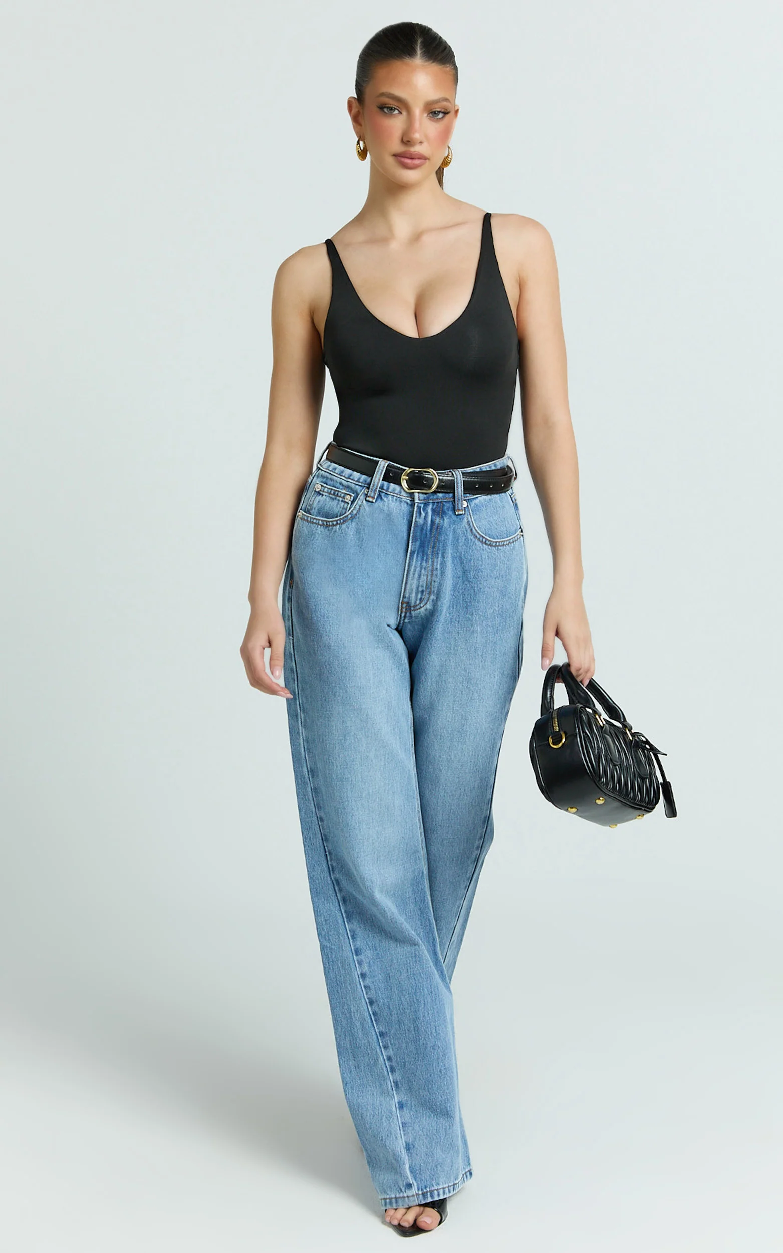 Stephie Bodysuit - V Neck Bodysuit in Black