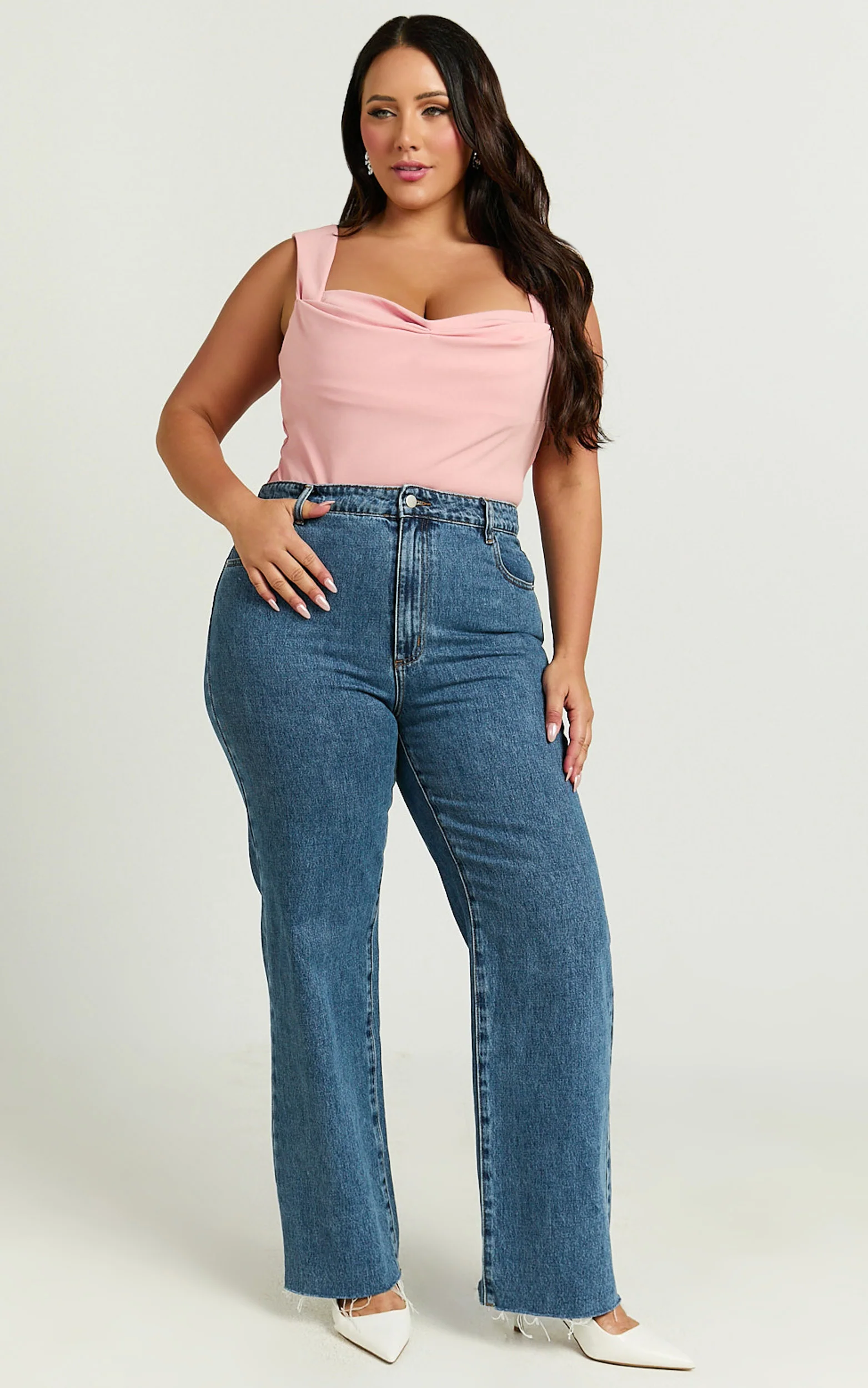 Donna Top - Cowl Neck Corset Top in Pale Pink