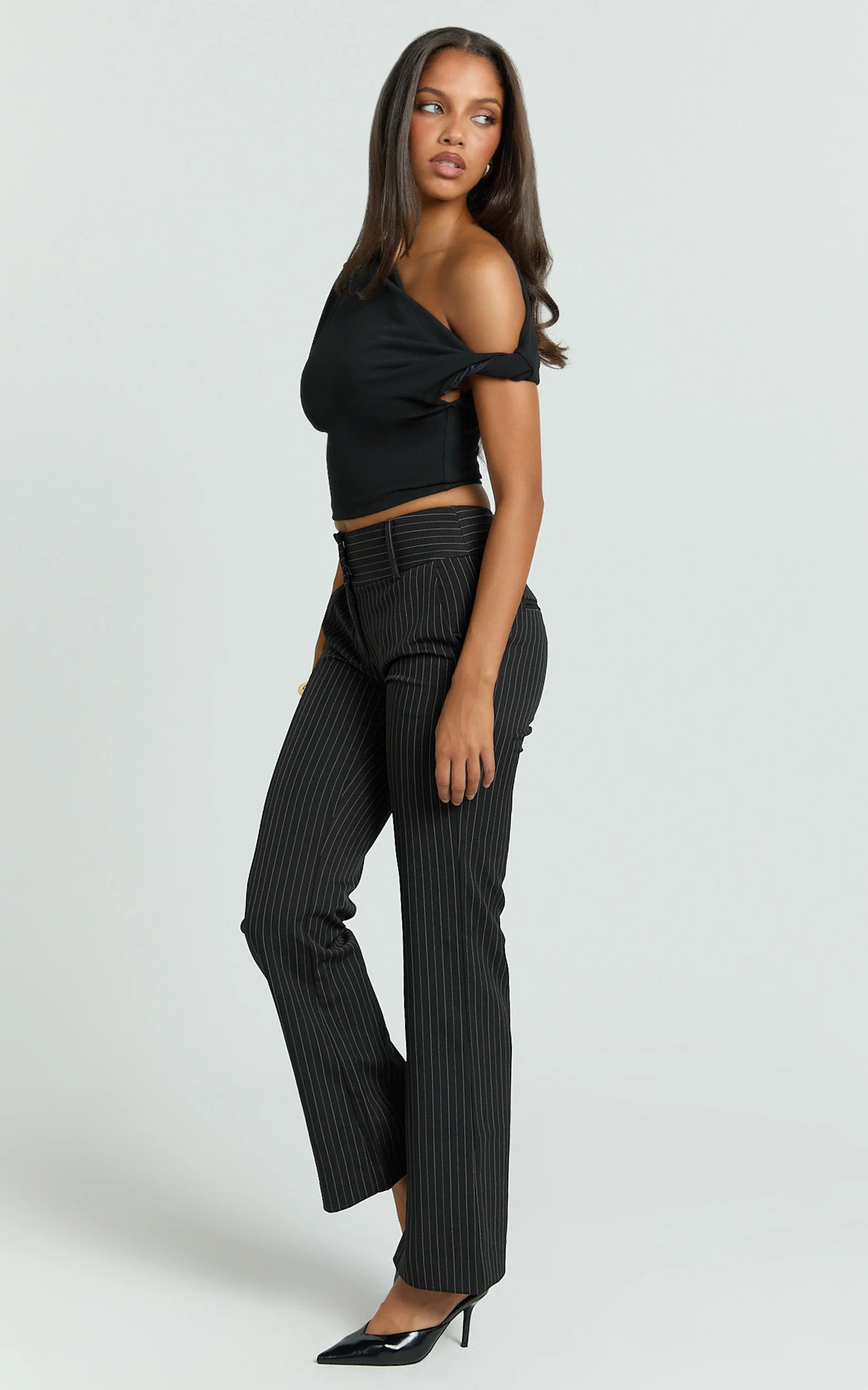 Swanson Top - Asymmetric Off Shoulder Crop Top in Black