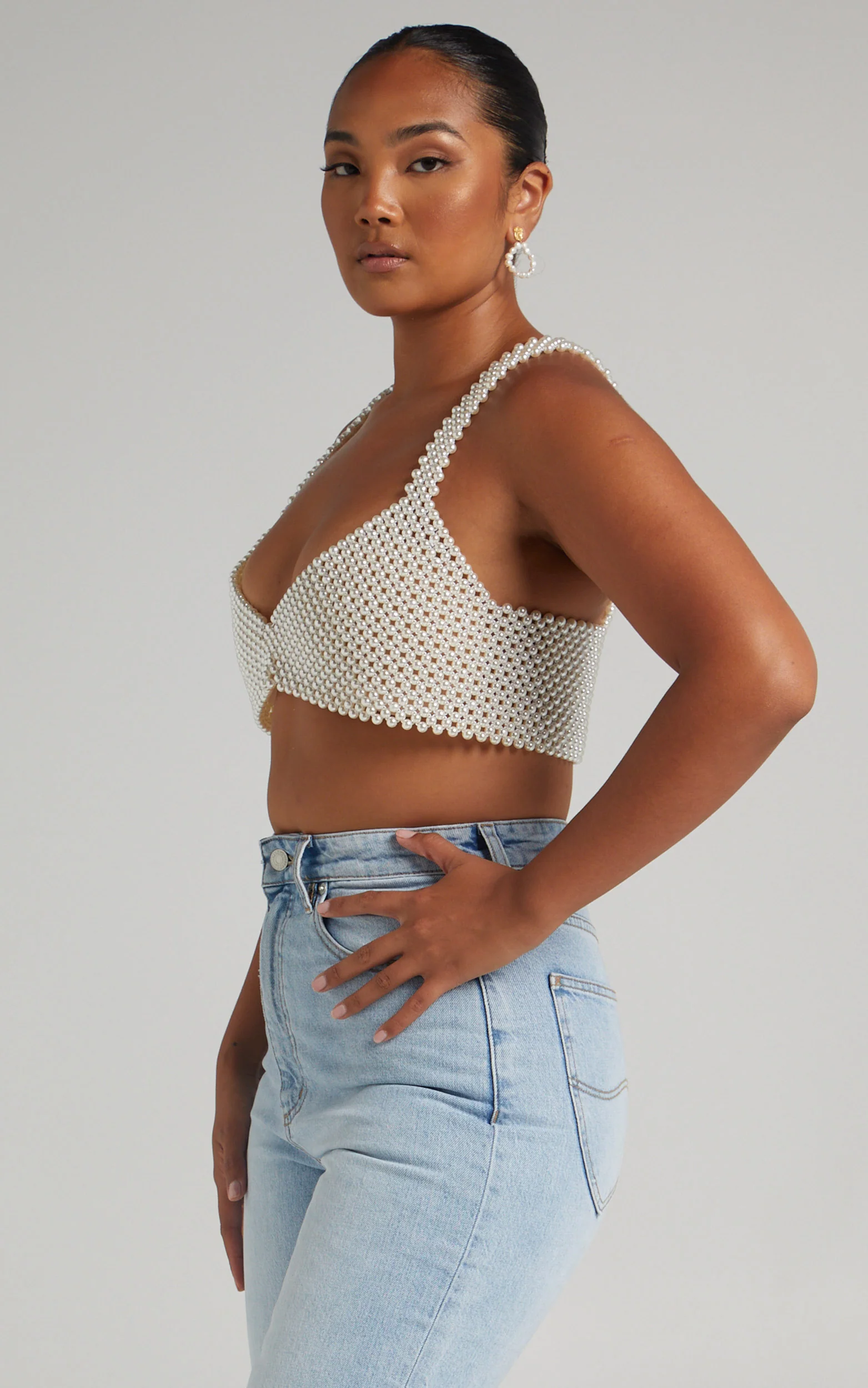 Peggy Top - V Neck Crop Top in Pearl