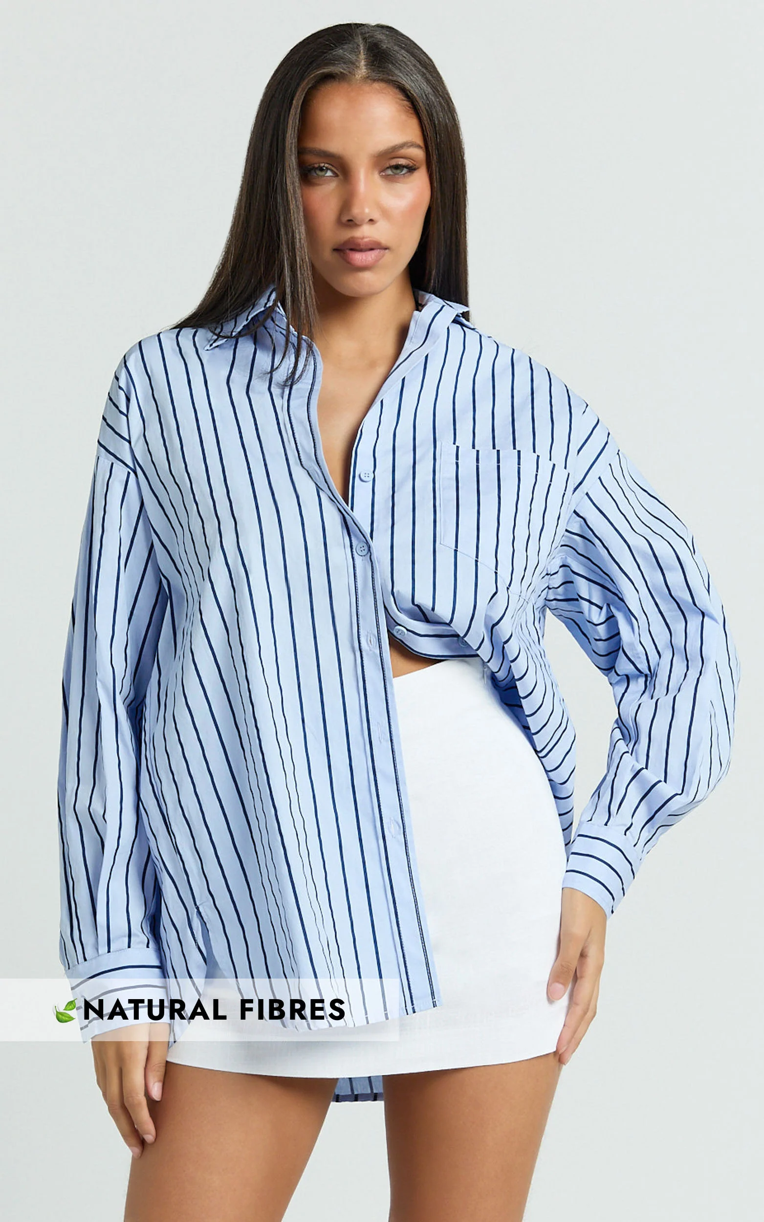 Tristan Top - Oversized Button Down Long Sleeve Striped Shirt in Blue