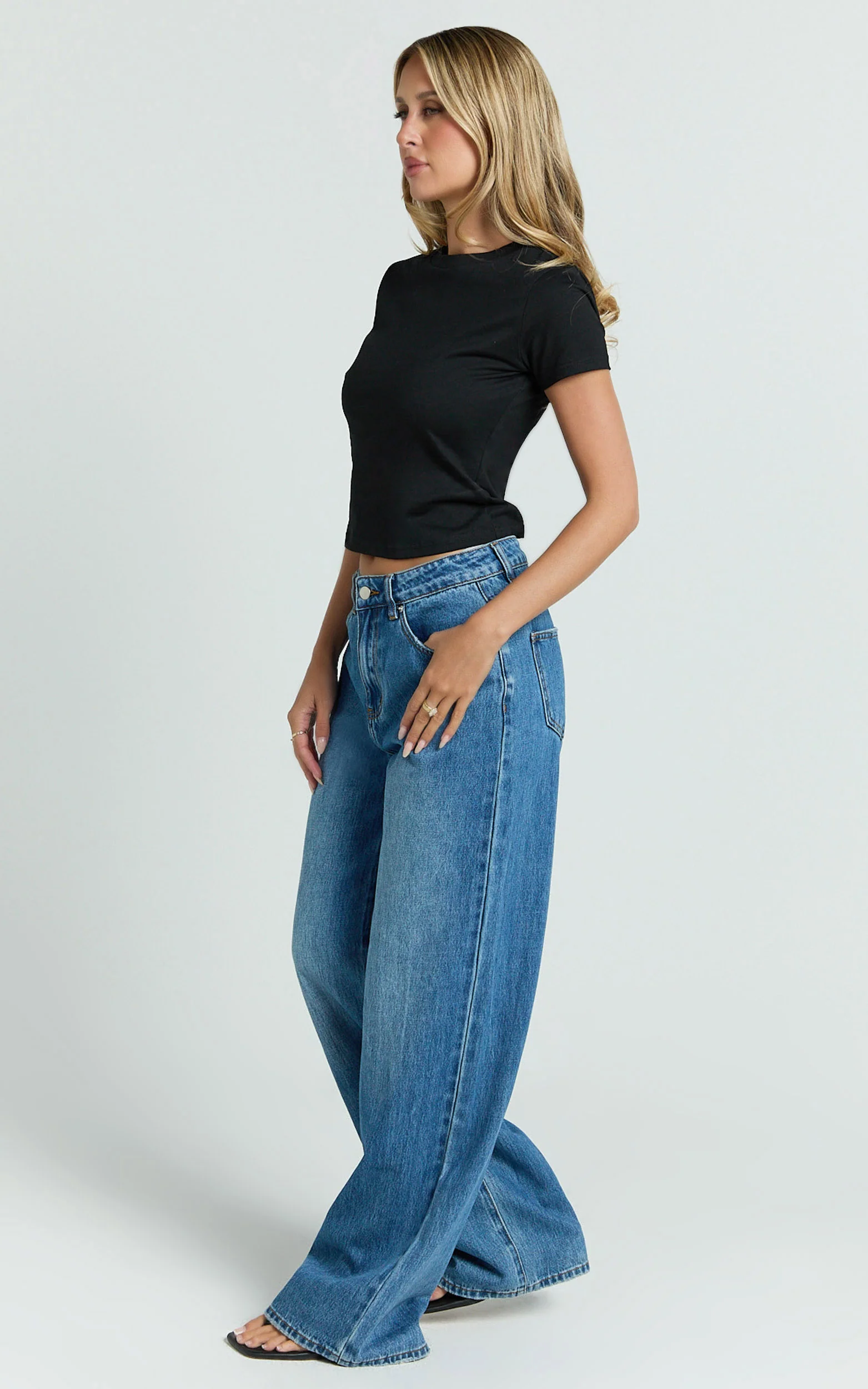 Georgina Top - Crew Neck Short Sleeve Baby Tee in Black