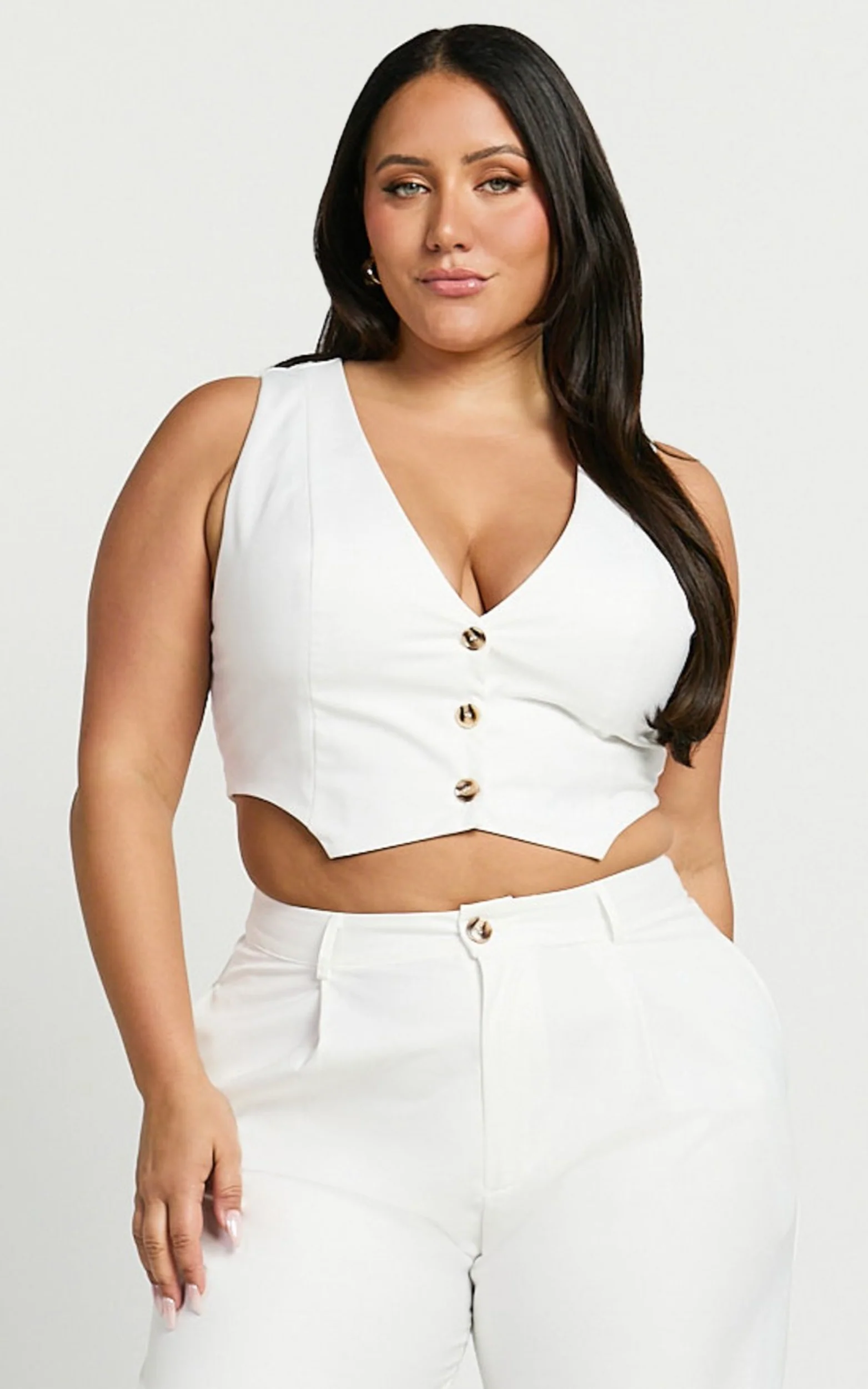 Izara Vest - V Neck Button Up Cropped Vest in Warm White