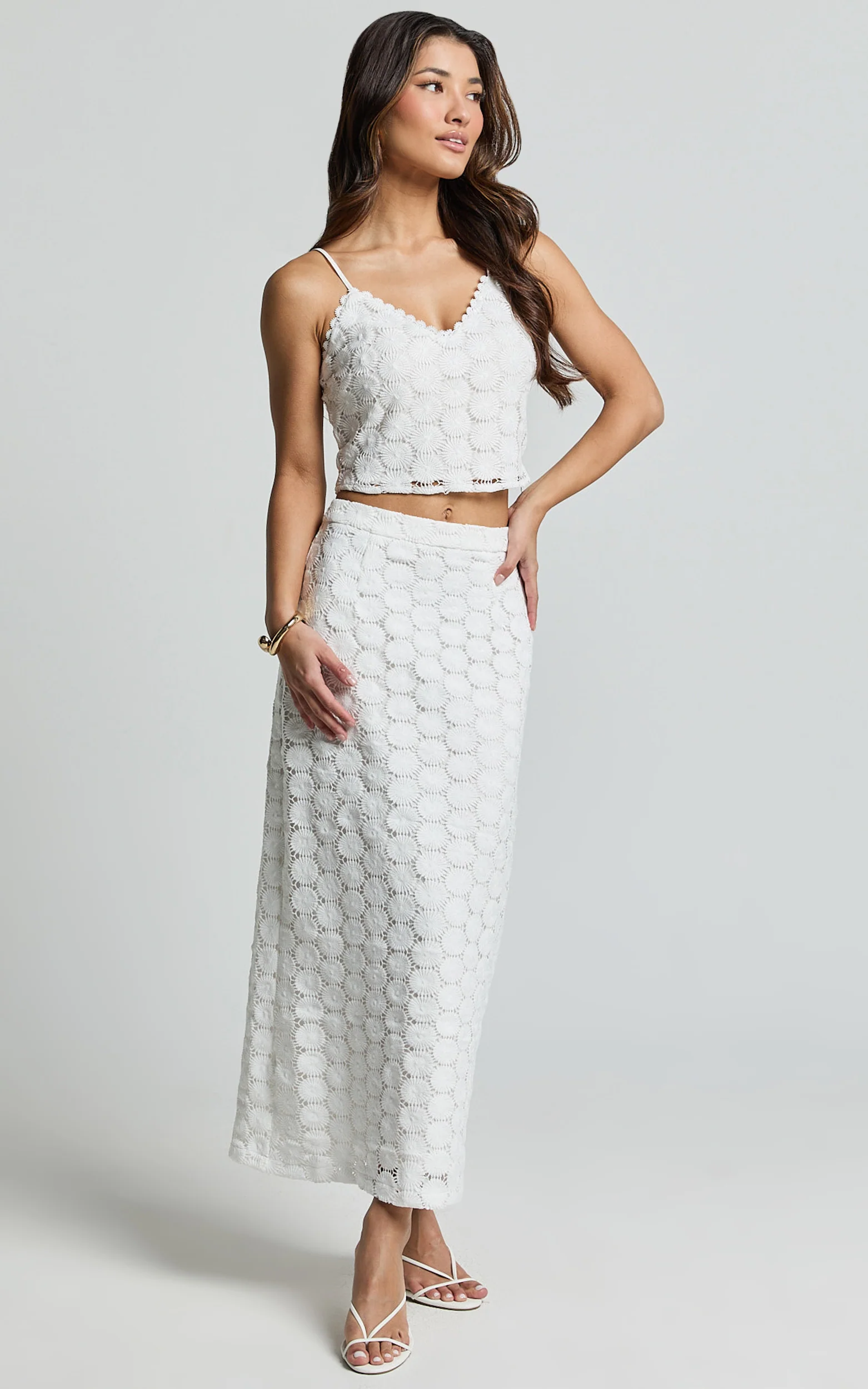 Wendy Top - Broderie Lace Cami Crop Top in White