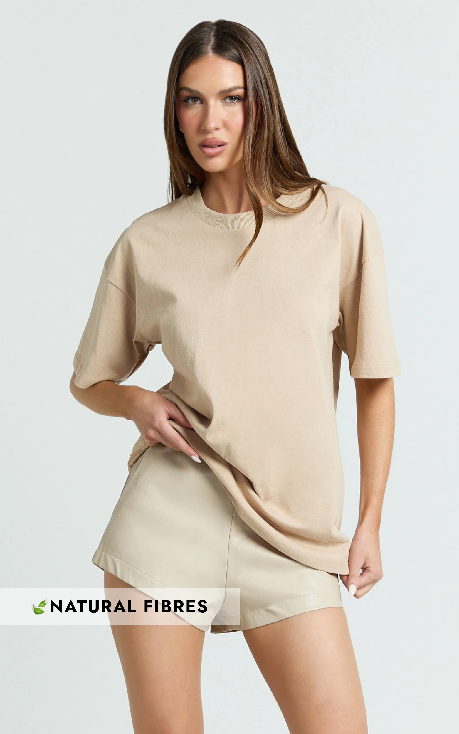 Prizza Top - Longline Boyfriend Tee Top in Putty