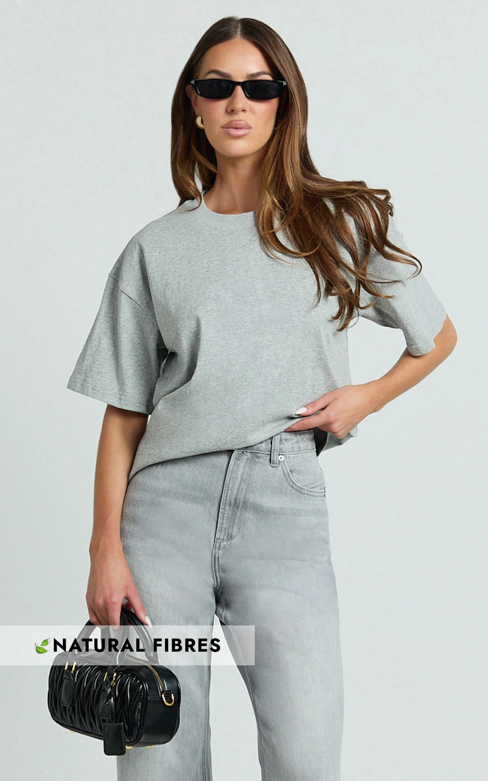 Prizza Top - Longline Boyfriend Tee Top in Dark Grey Marle