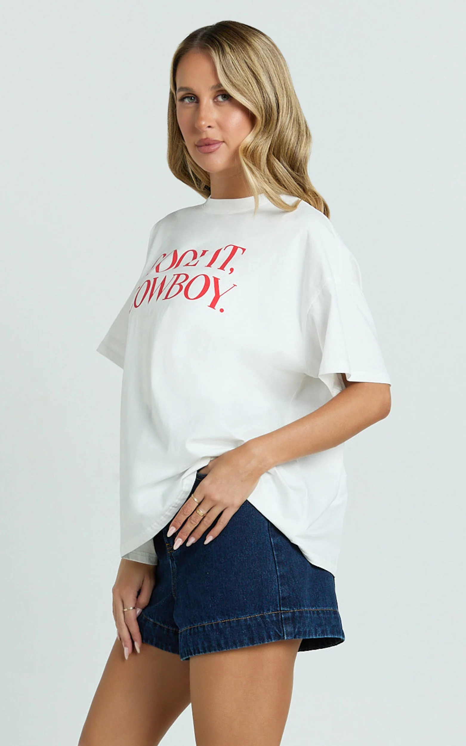 Wella Top - Oversized Cool It Cowboy Tee in White