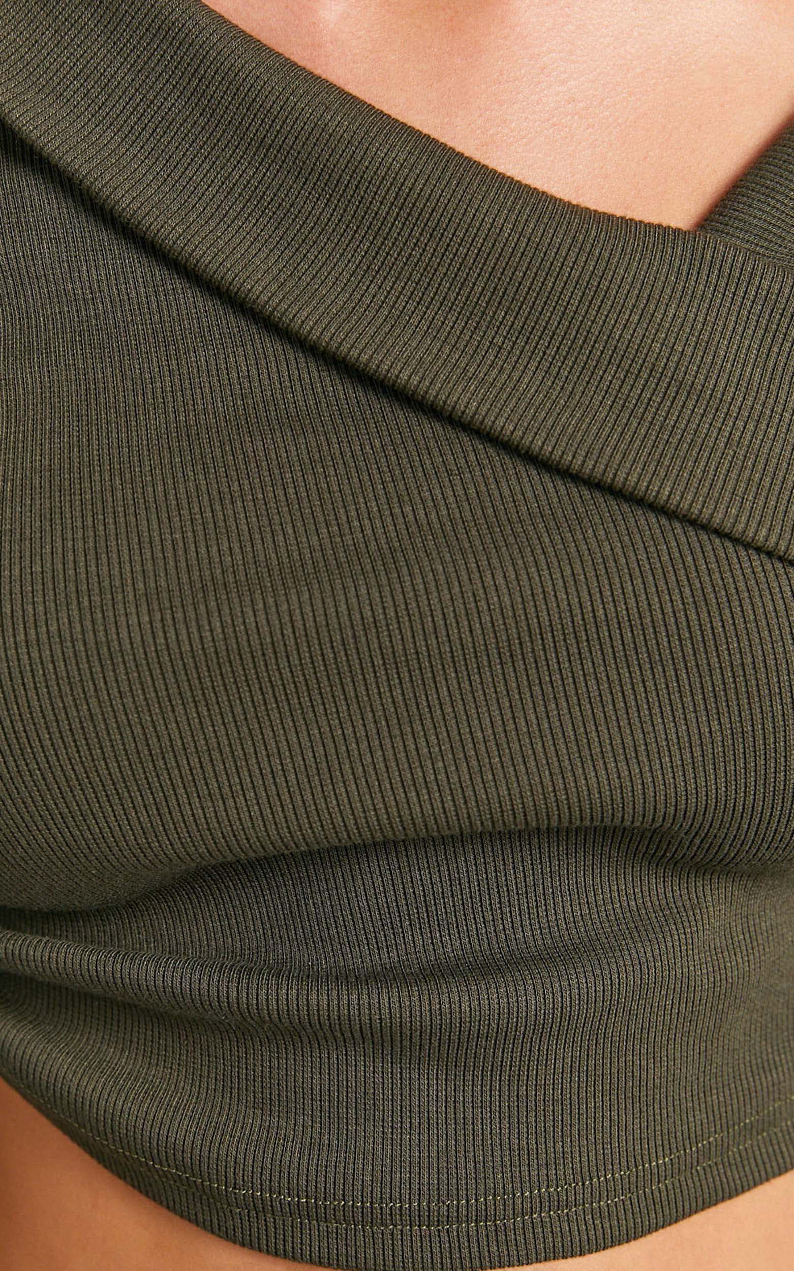 Keisha Top - Asymmetrical Long Sleeve Drawstring Top in Dark Olive