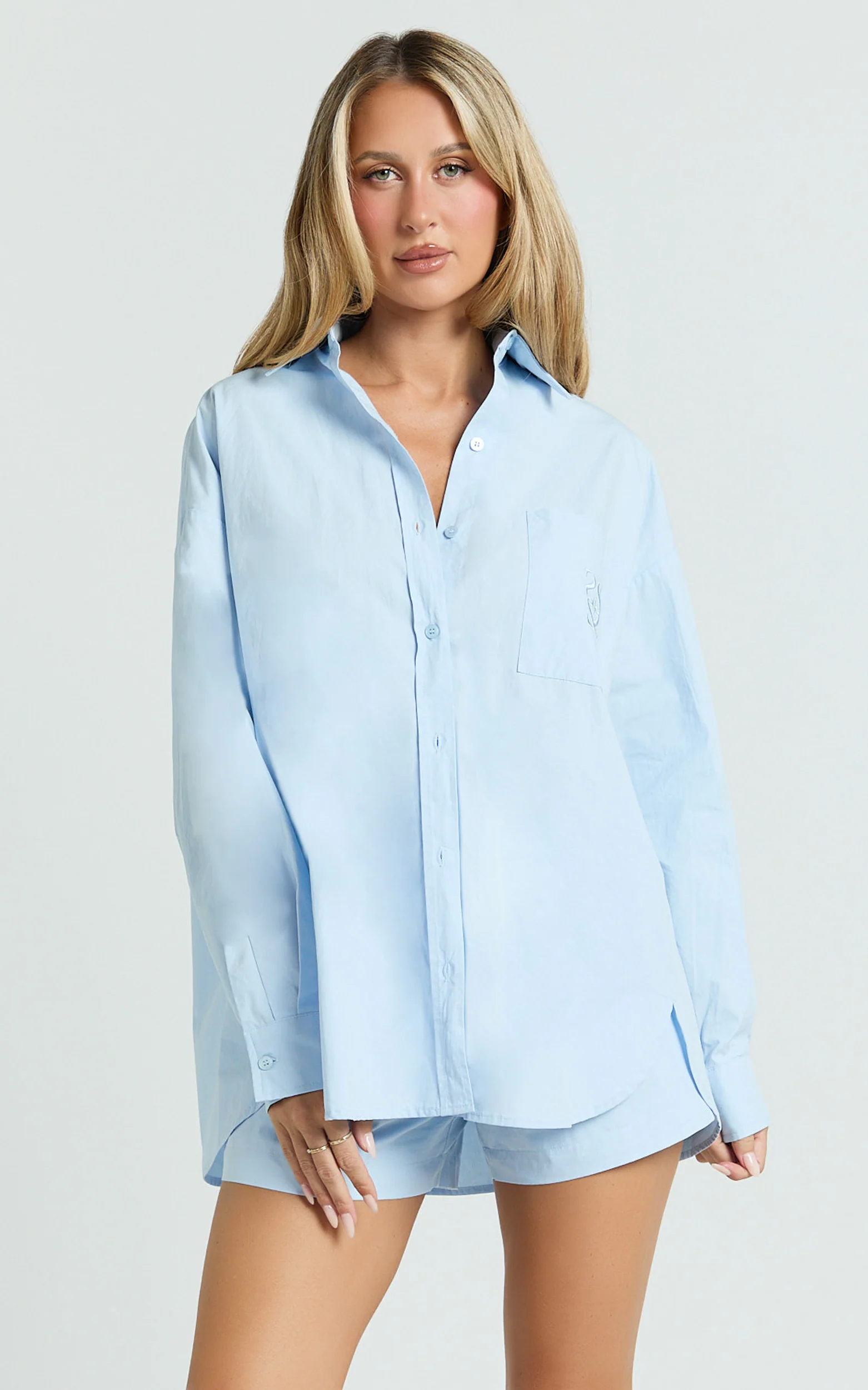 THP Collared Button Up Long Sleeve Shirt - THP Collared Button Up Long Sleeve Shirt in Blue