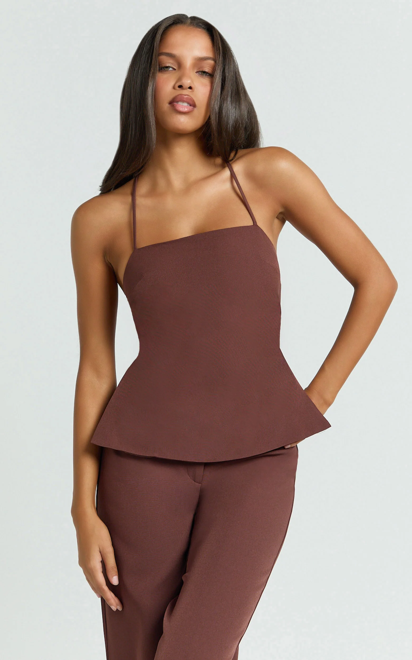 Tessa Top - Square Neck Backless Apron Top in Brown