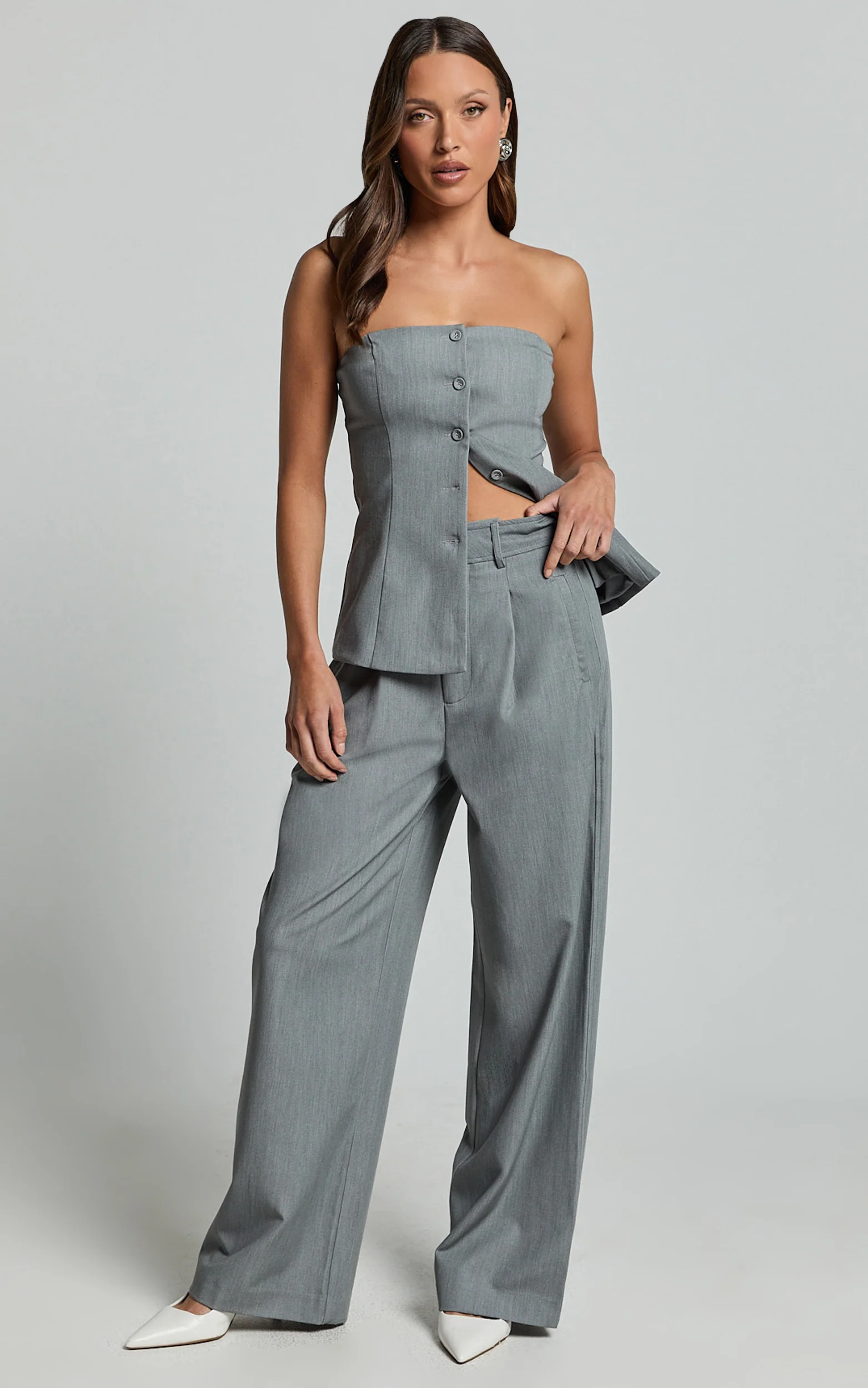 Hope Top - Longline Tailored Strapless Top in Grey