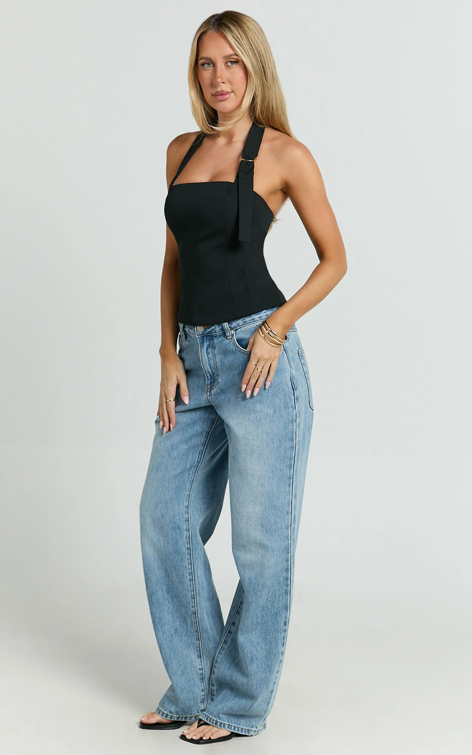Tyler Top - Adjustable Halter Fitted Top in Black