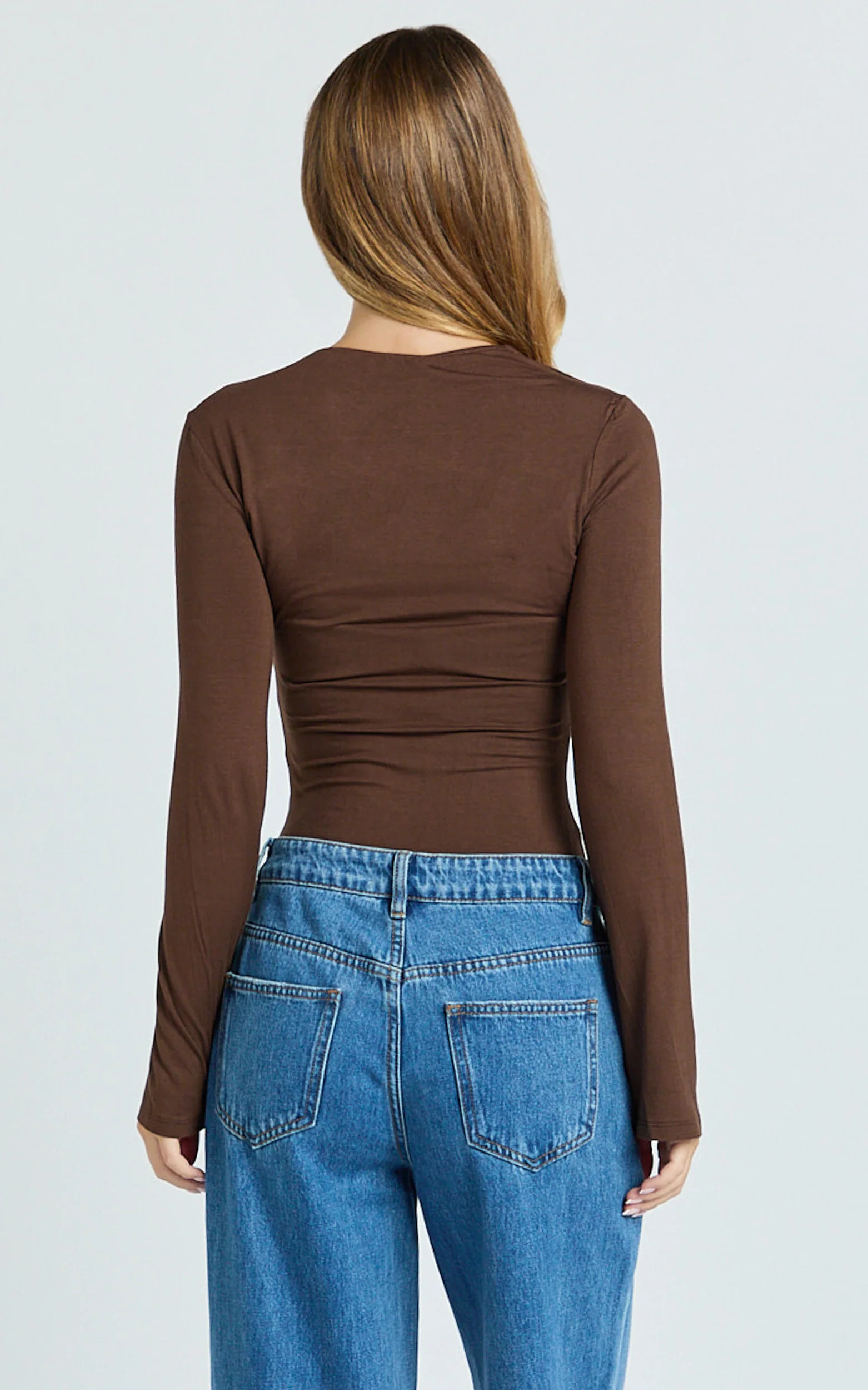 Edith Top - Twist Detail Long Sleeve Top in Chocolate