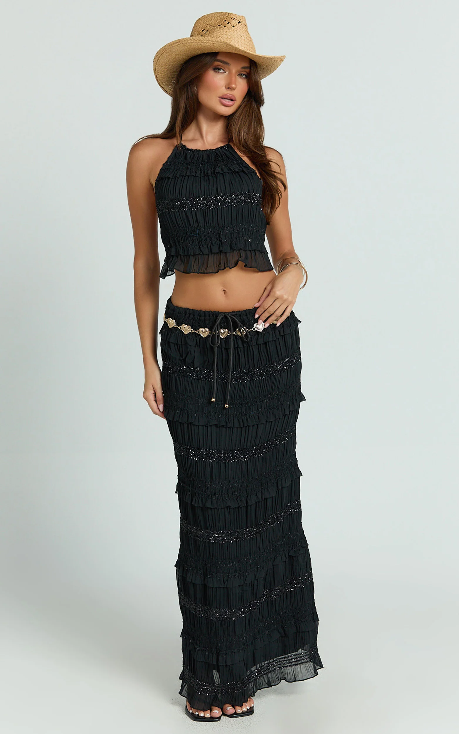 Alice Top - Embellished Ruched Top in Black