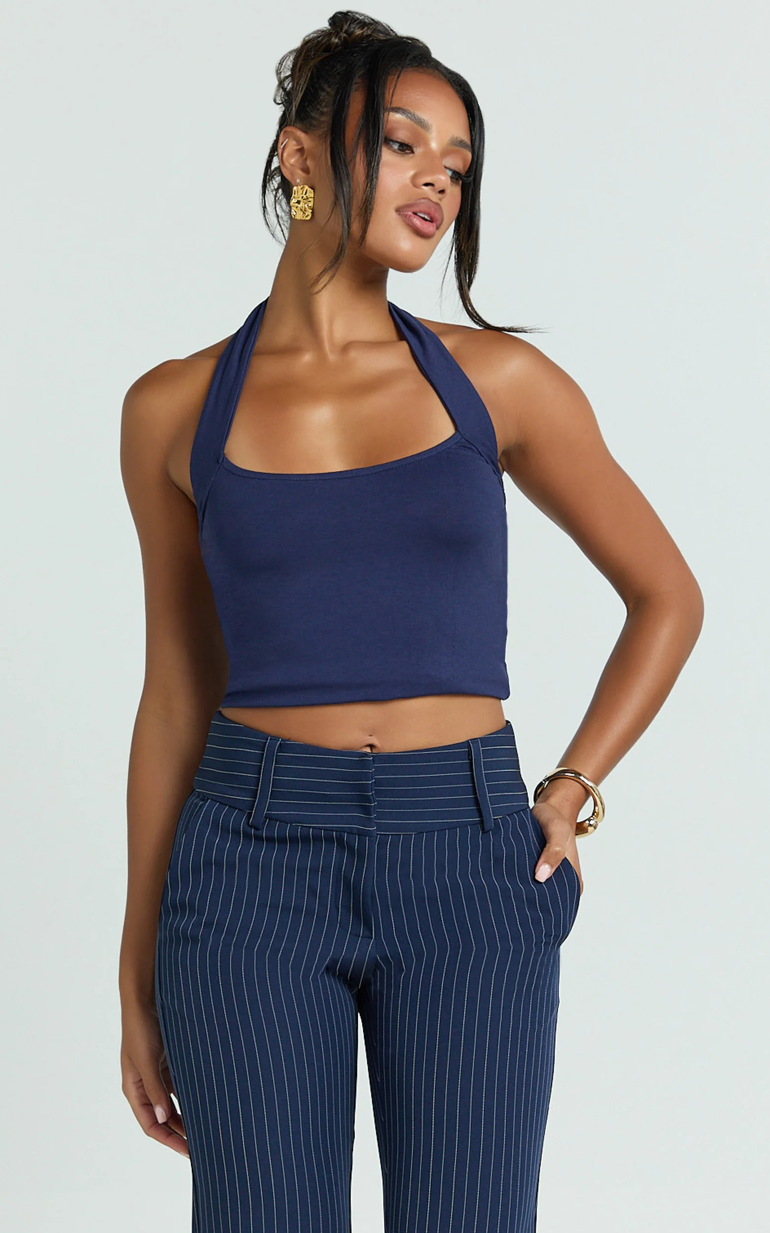 Dexter Top - Jersey Halter Crop Top in Navy