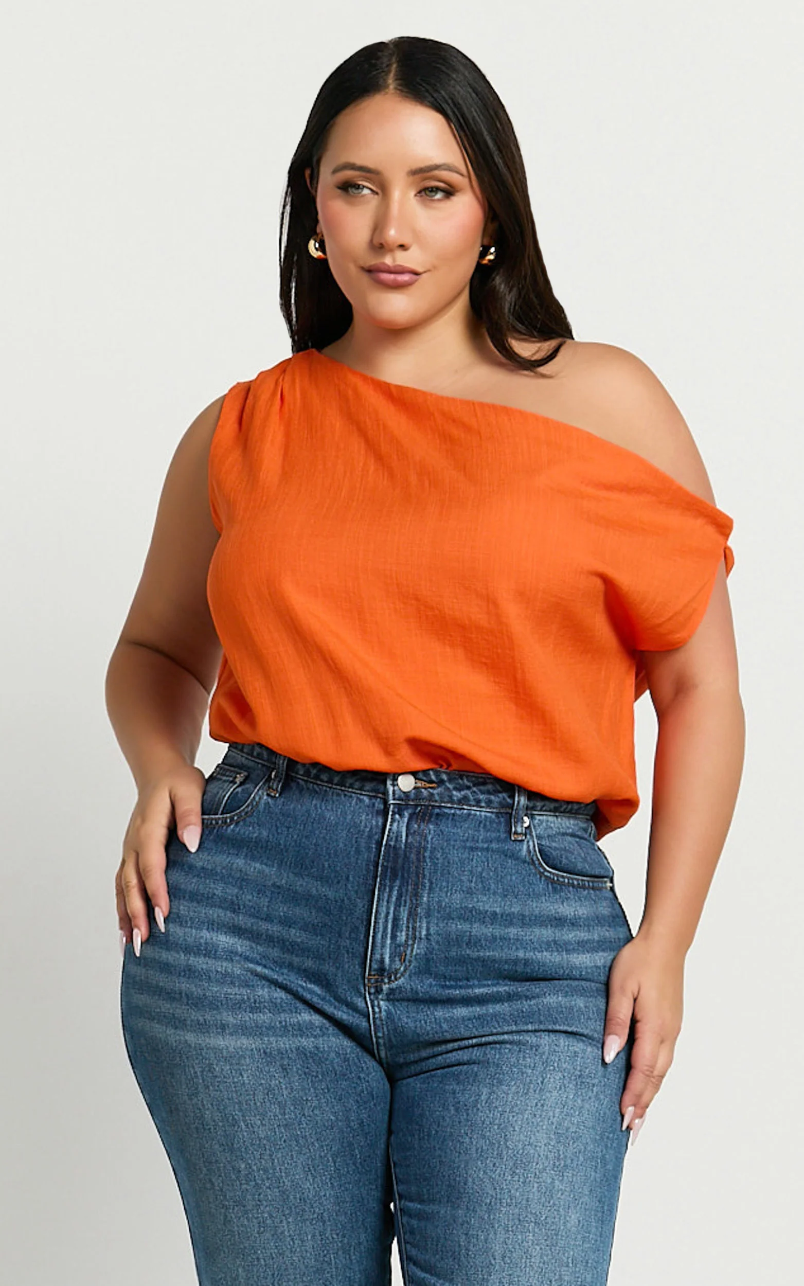 Mabel Bodysuit - Asymmetrical Neckline One Shoulder in Orange
