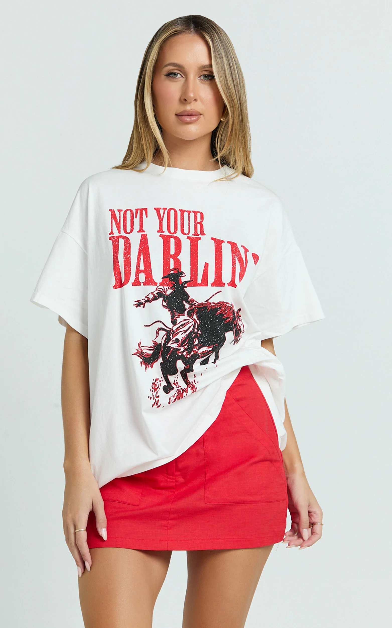 Aimee Top - Oversized Horse Print Tee in White