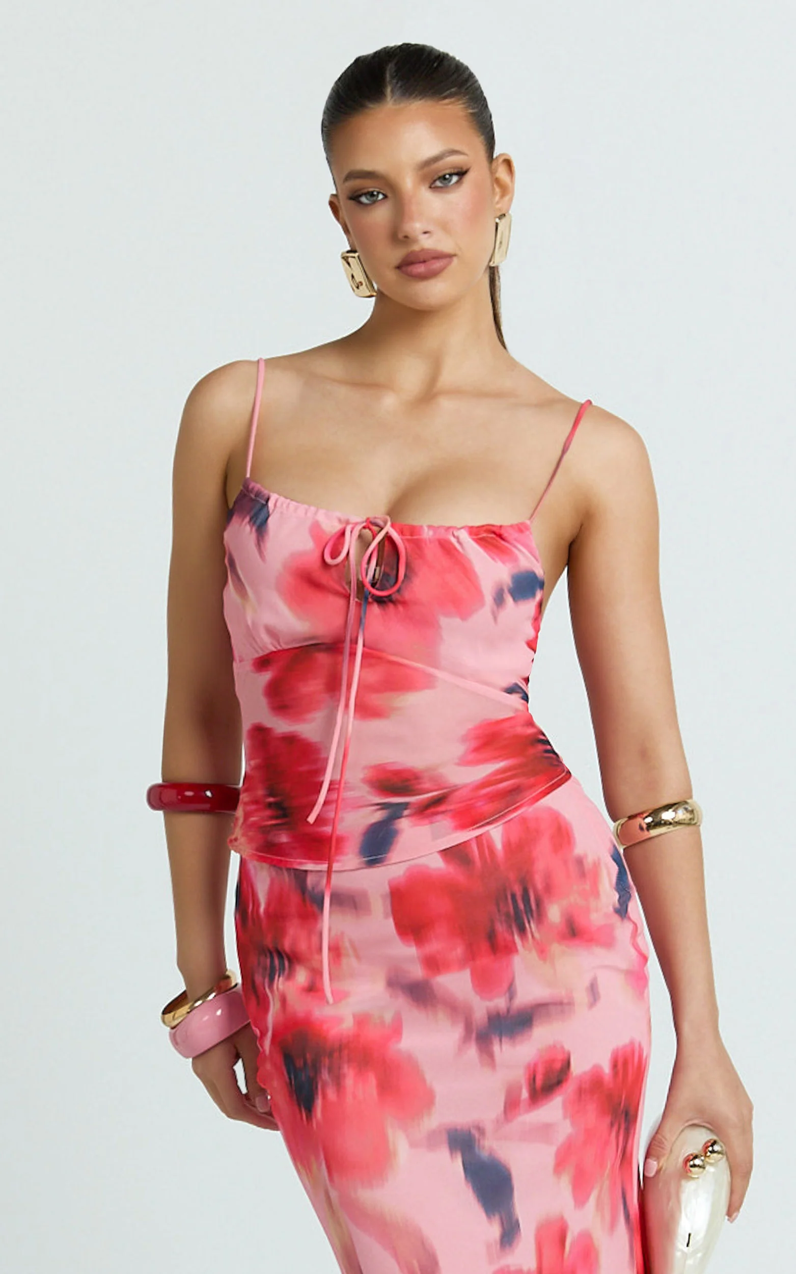 Claudia Top - Gathered Scoop Neck Top in Pink Floral