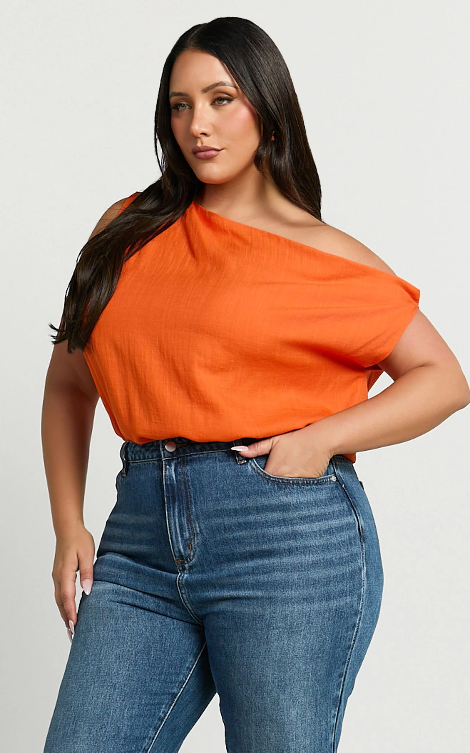 Mabel Bodysuit - Asymmetrical Neckline One Shoulder in Orange