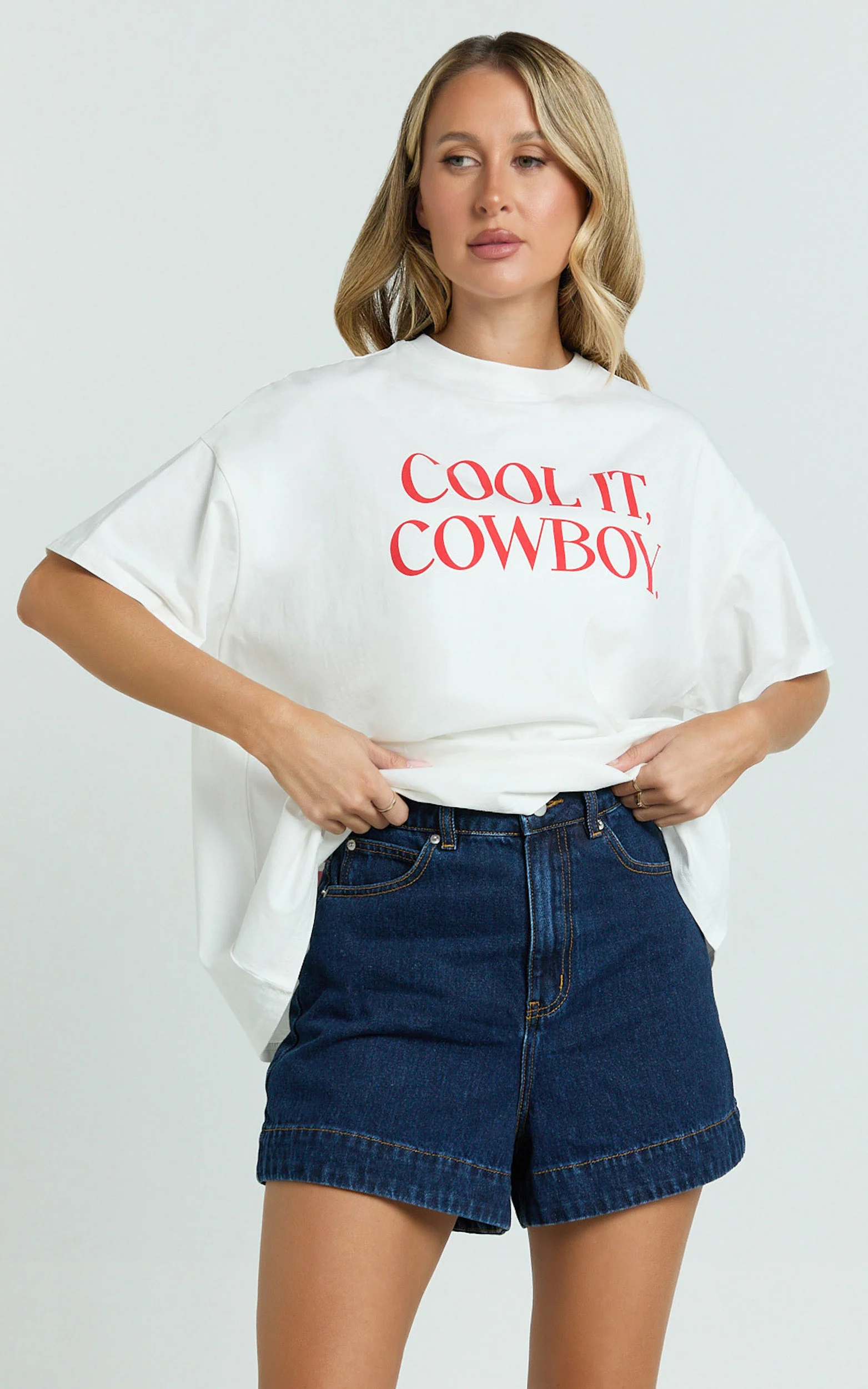 Wella Top - Oversized Cool It Cowboy Tee in White