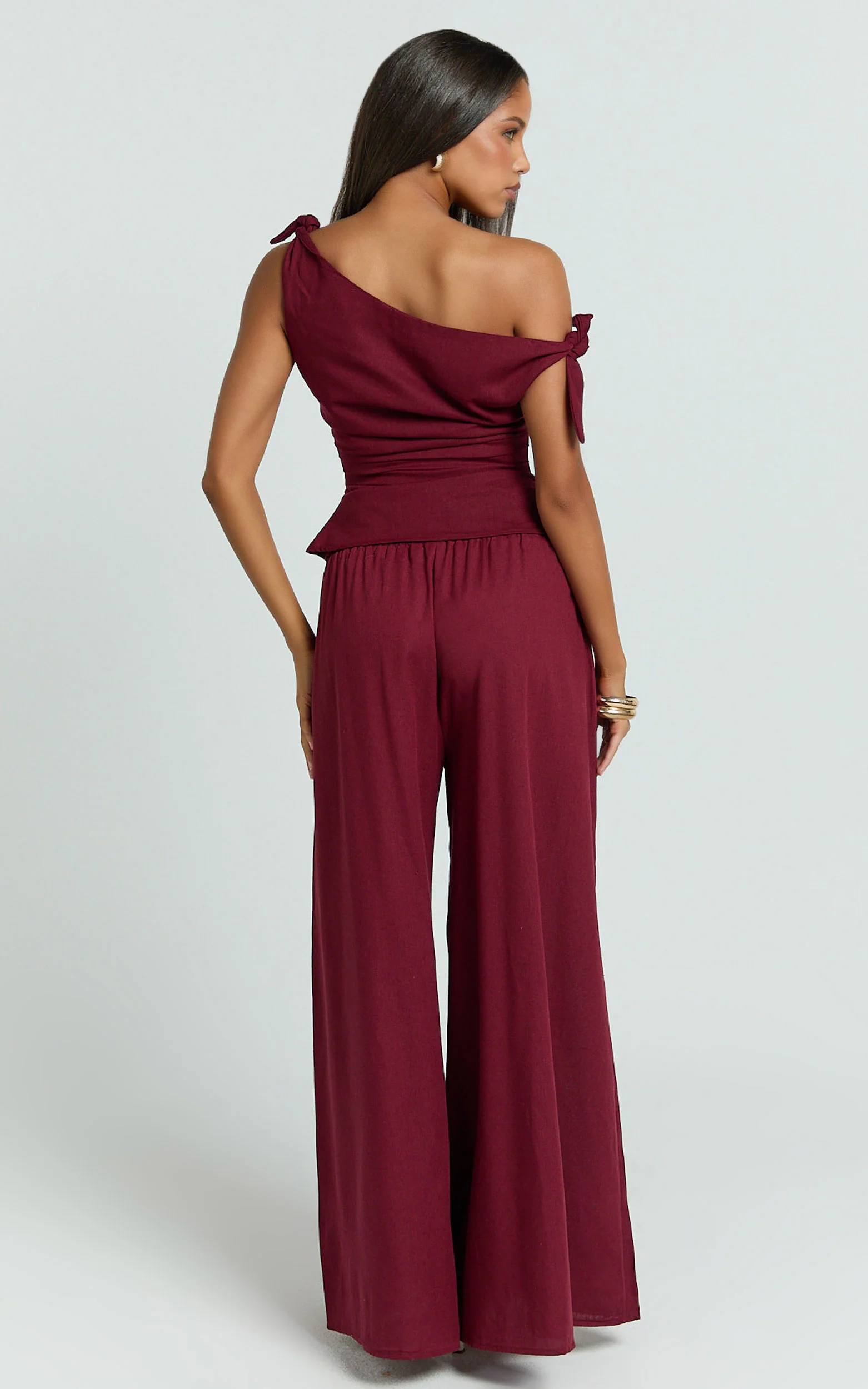 Ivy Top - Linen Off Shoulder Tie Top in Berry