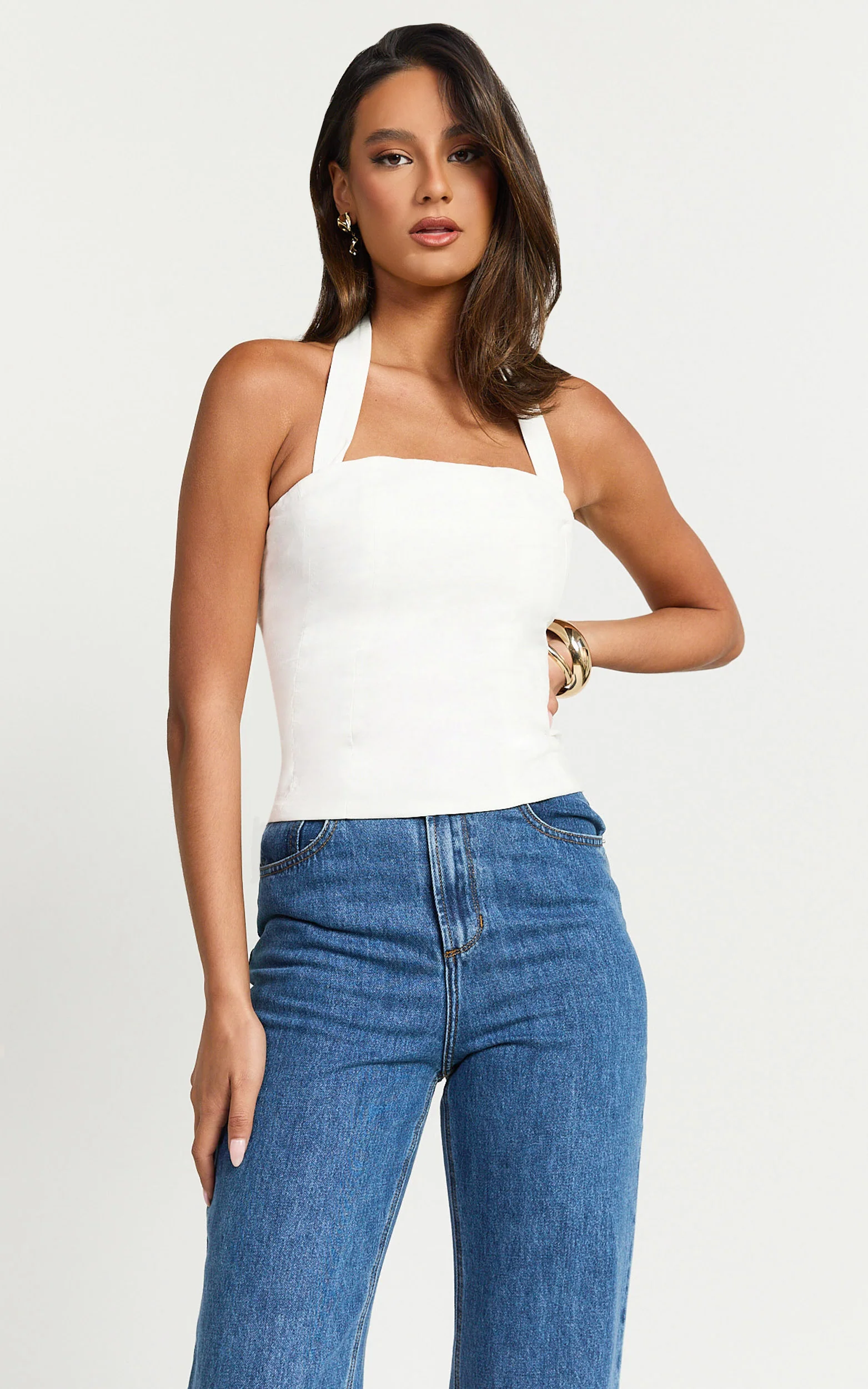 Mercy Top - Linen Square Neck Halter Top in White