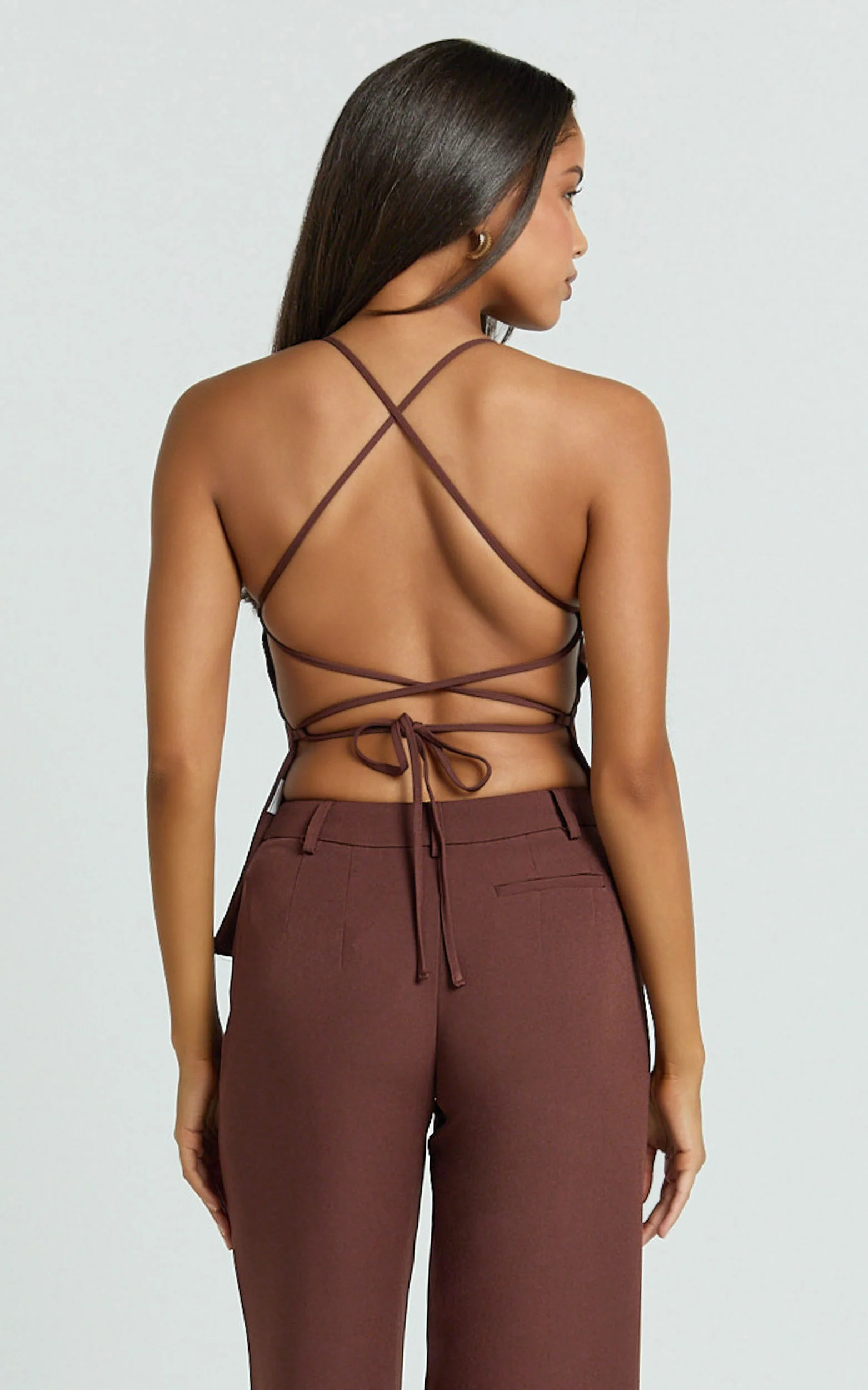 Tessa Top - Square Neck Backless Apron Top in Brown