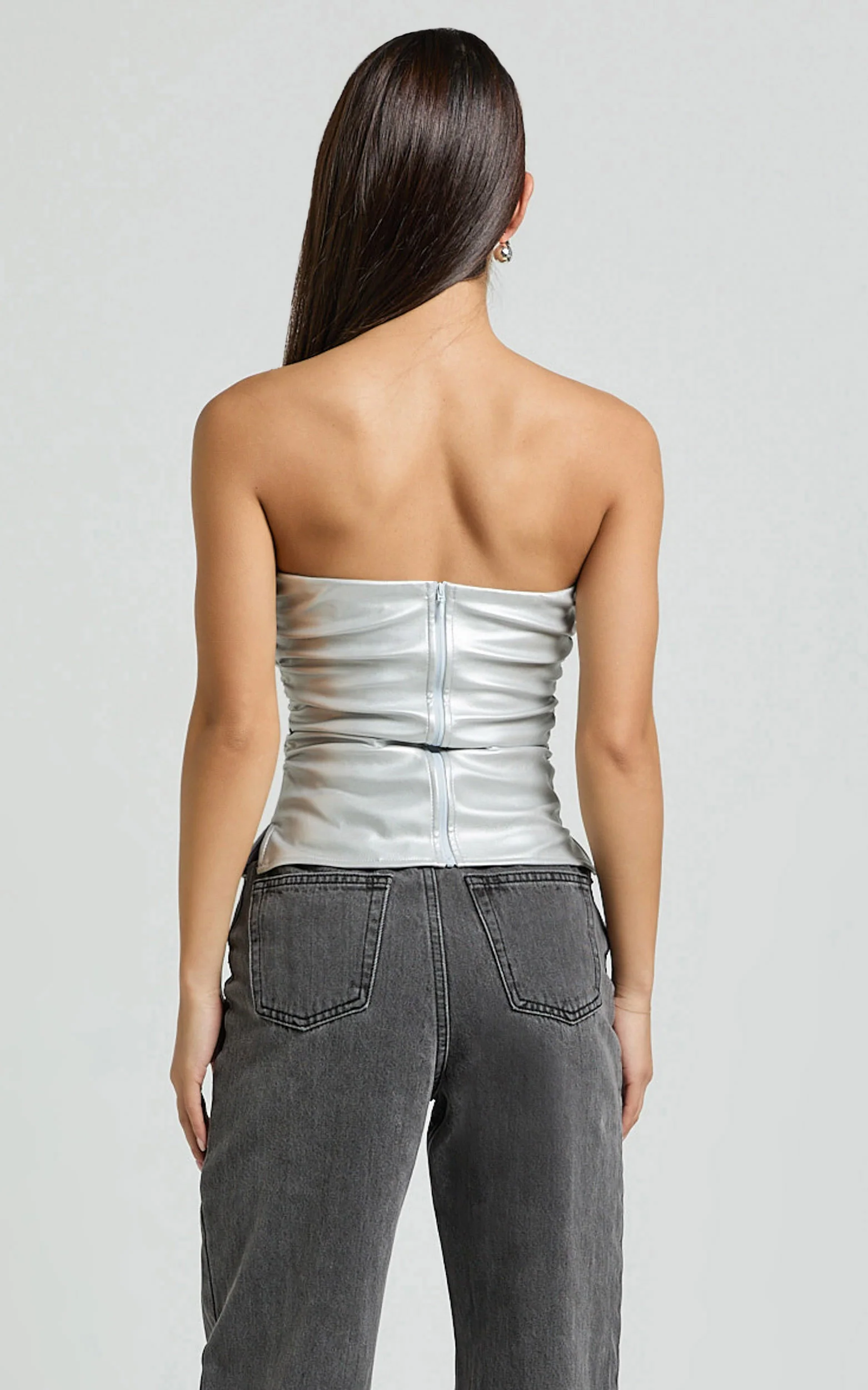 Yvonne Top - Strapless Ruched Top in Silver